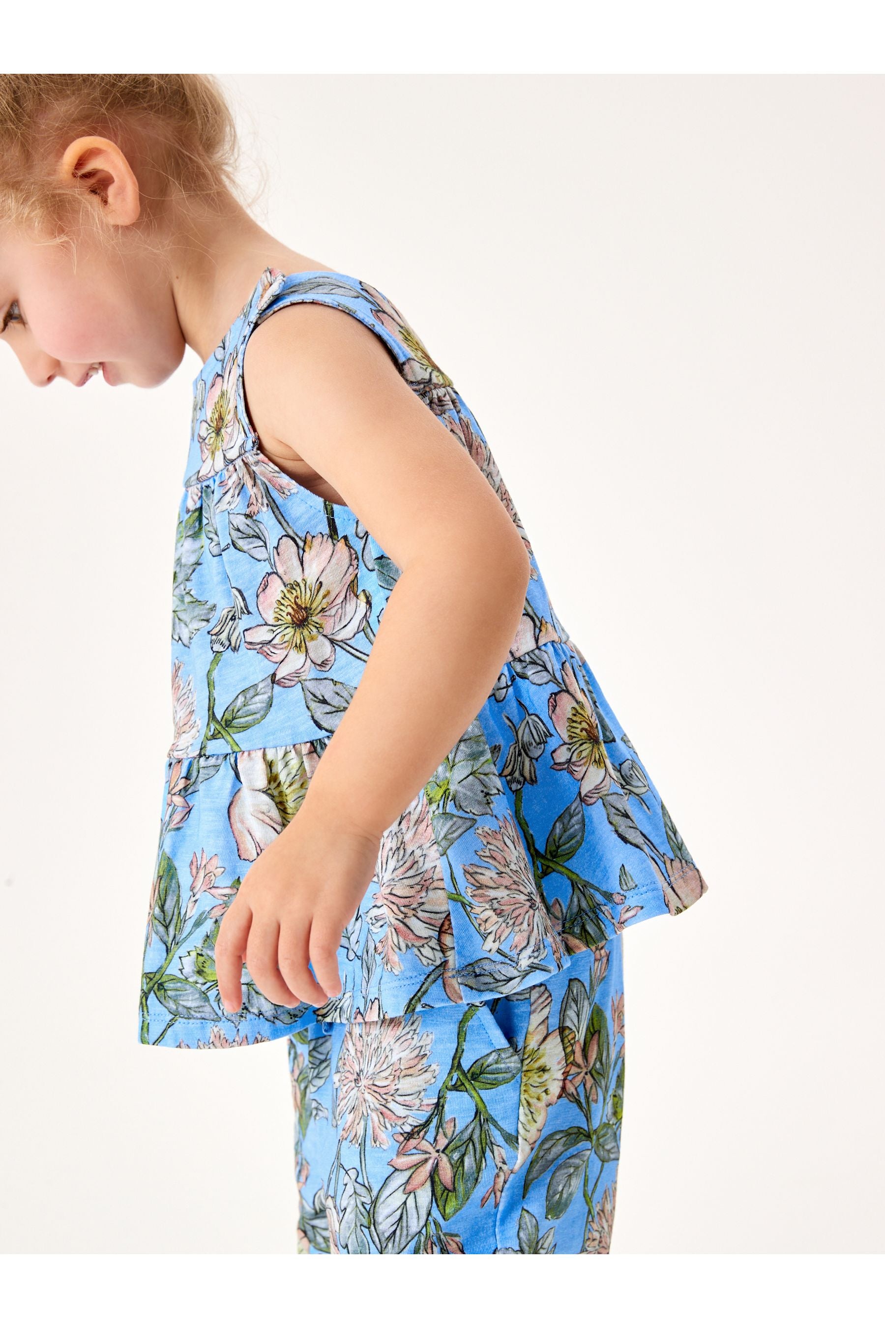 Blue Floral Jersey Tier Vest & Trousers Set (3mths-7yrs)