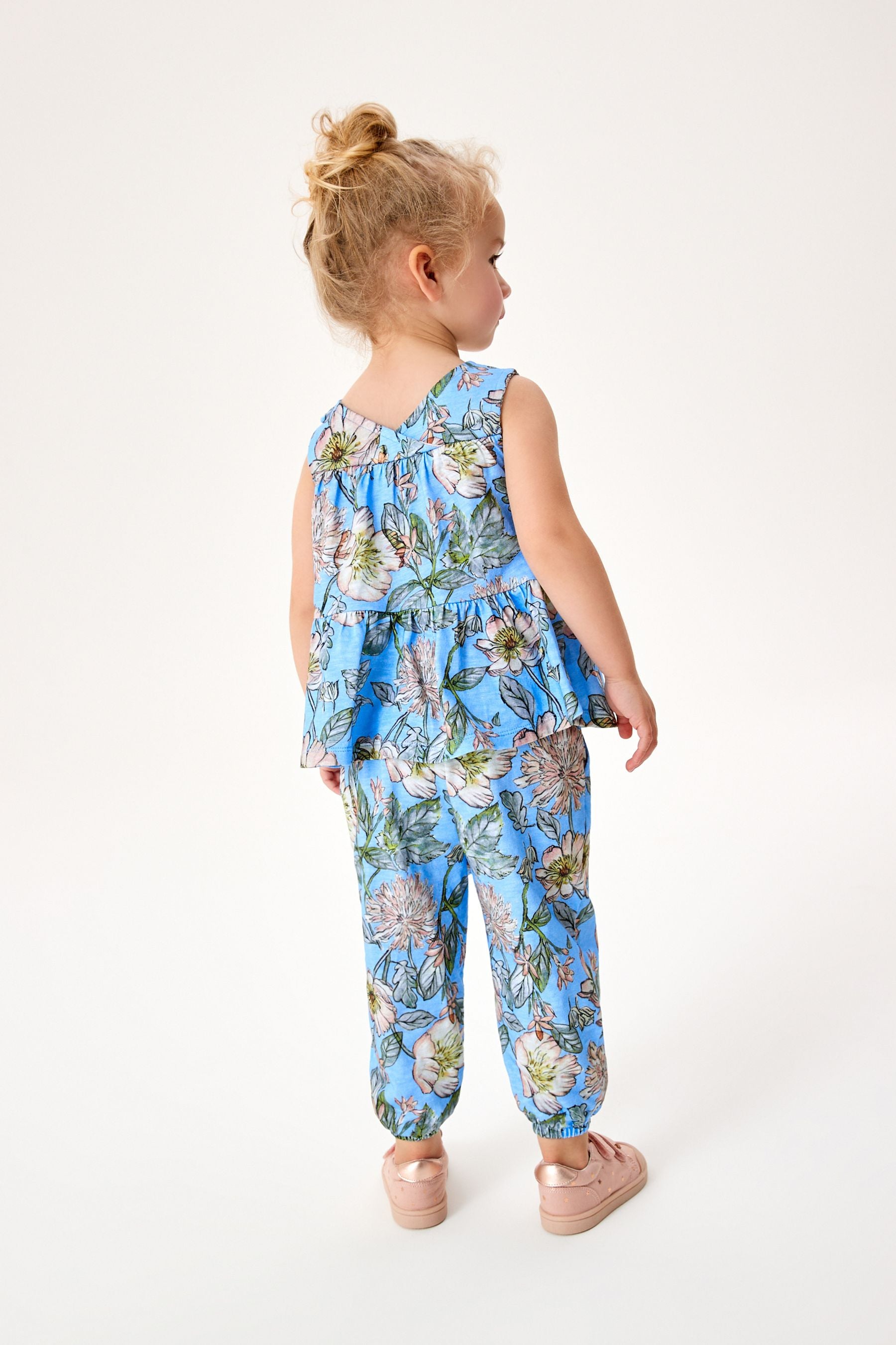 Blue Floral Jersey Tier Vest & Trousers Set (3mths-7yrs)