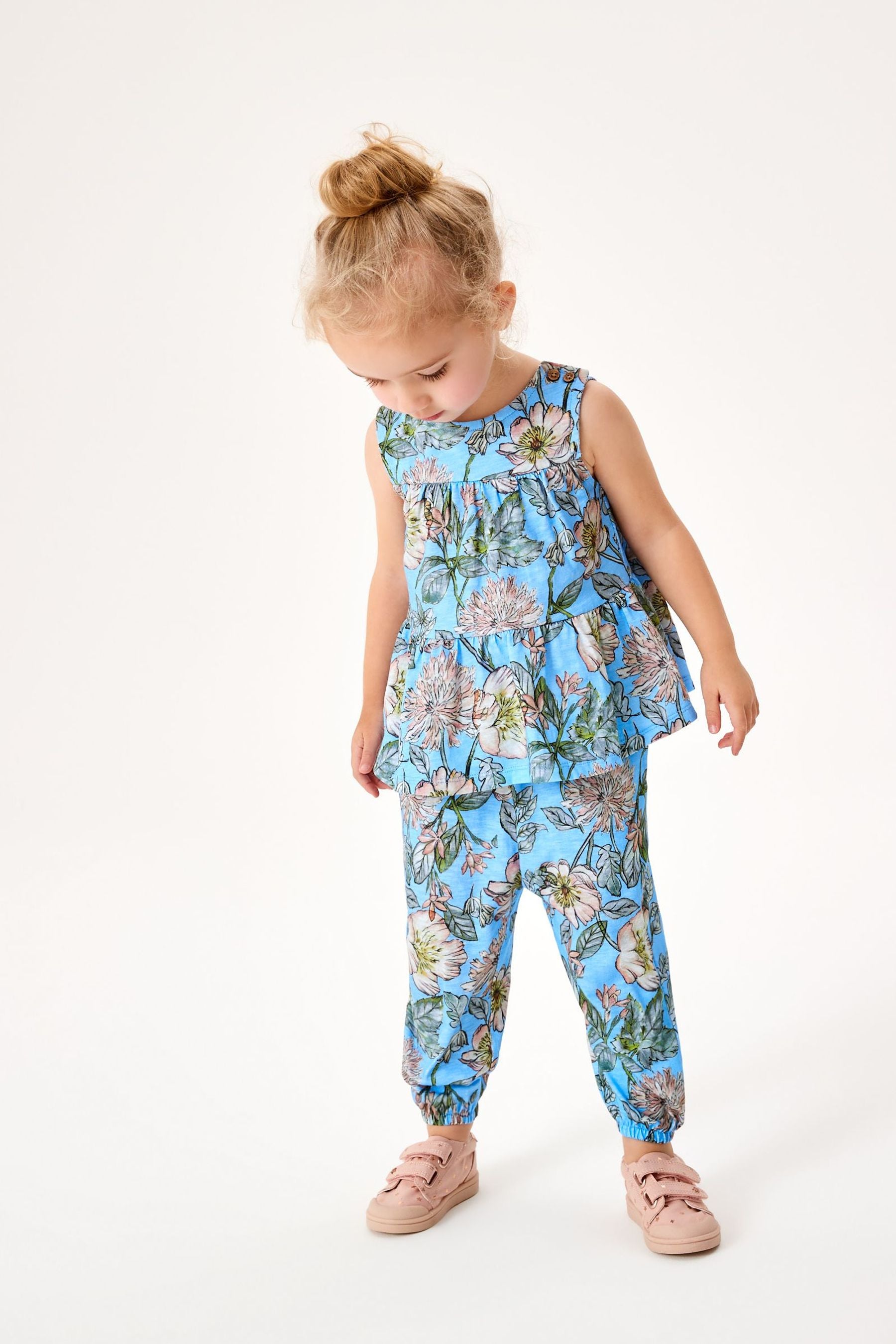 Blue Floral Jersey Tier Vest & Trousers Set (3mths-7yrs)