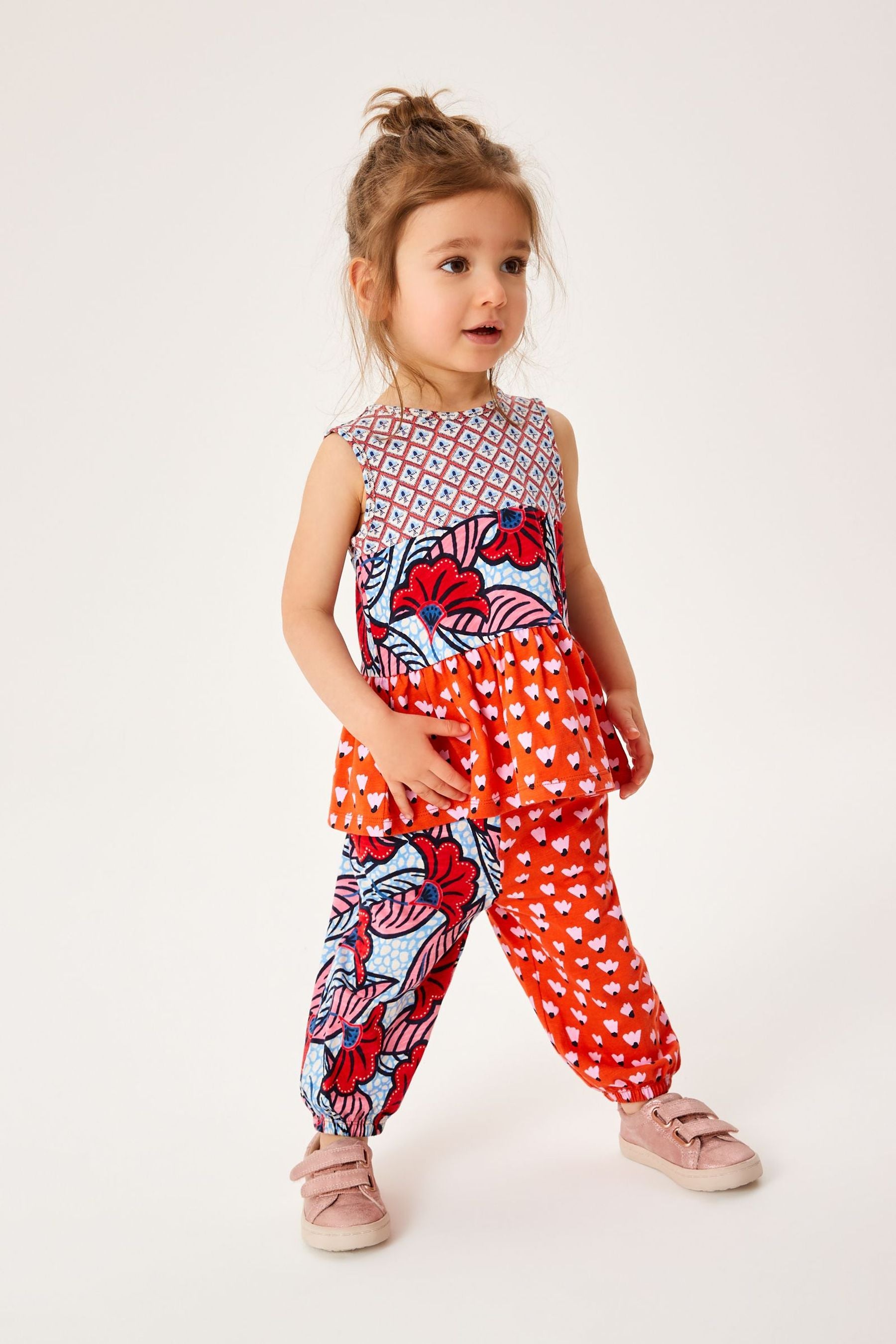 Red/Blue Mixed Print Jersey Tier Vest & Trousers Set (3mths-7yrs)