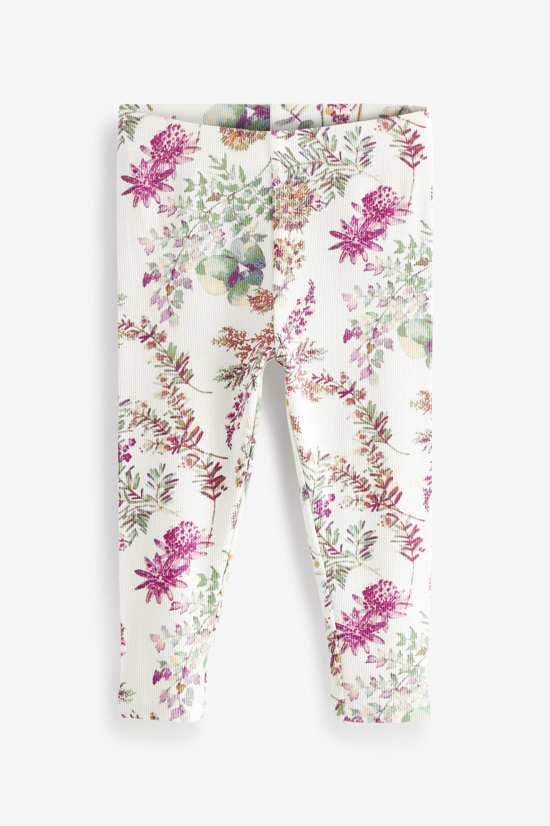 Cream/Purple Floral Rib Jersey Leggings (3mths-7yrs)