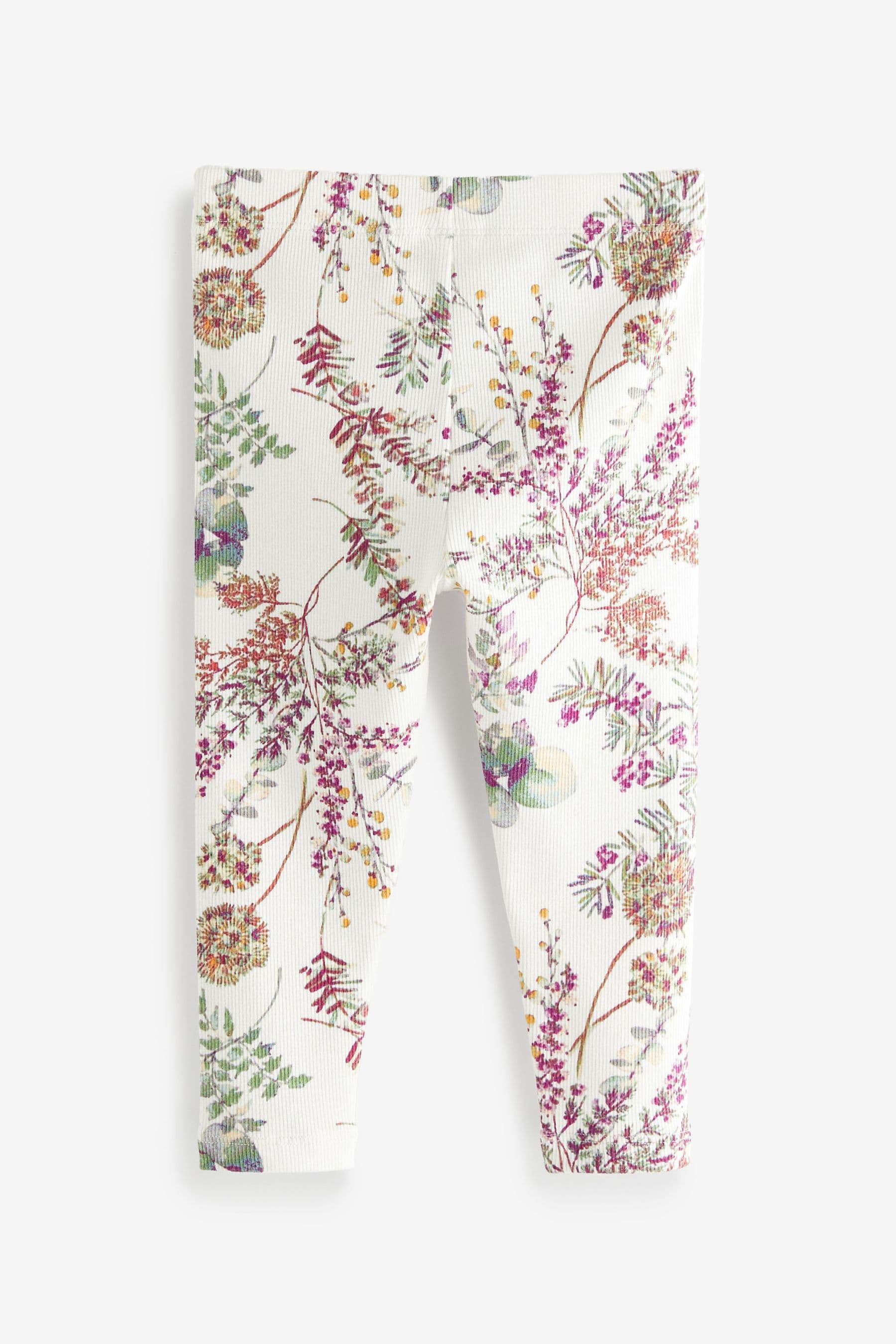 Cream/Purple Floral Rib Jersey Leggings (3mths-7yrs)