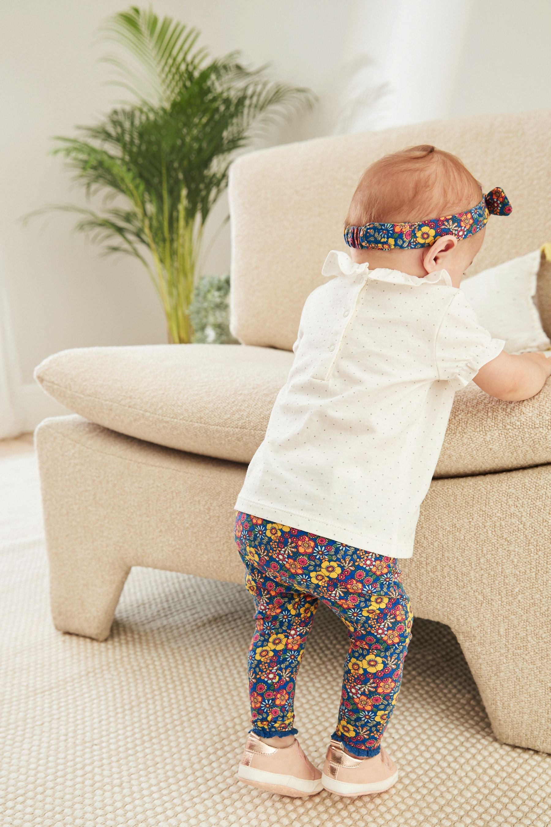 White and Blue Floral Character Baby T-Shirt, Leggings And Headband Set (0mths-3yrs)