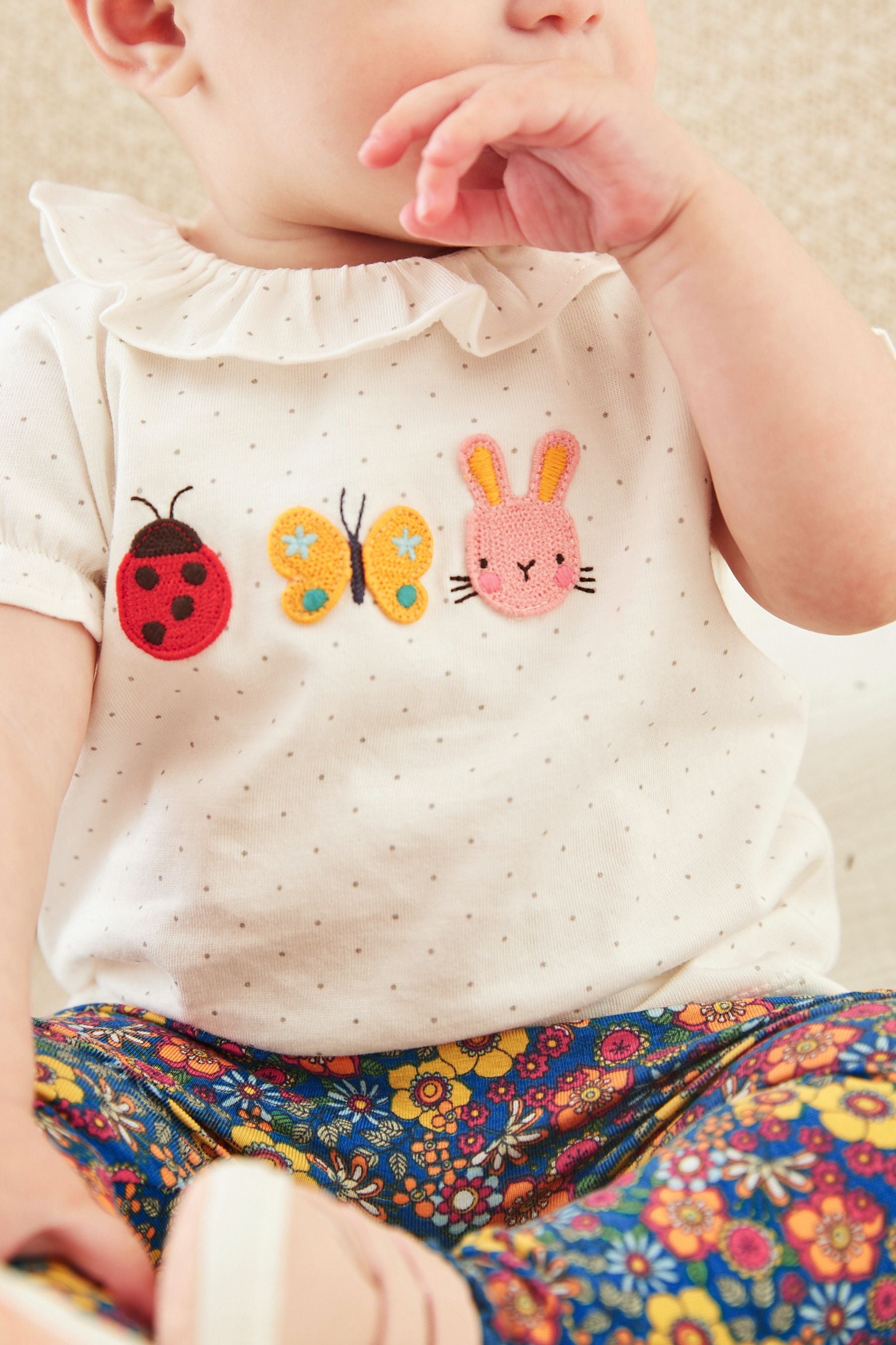 White and Blue Floral Character Baby T-Shirt, Leggings And Headband Set (0mths-3yrs)