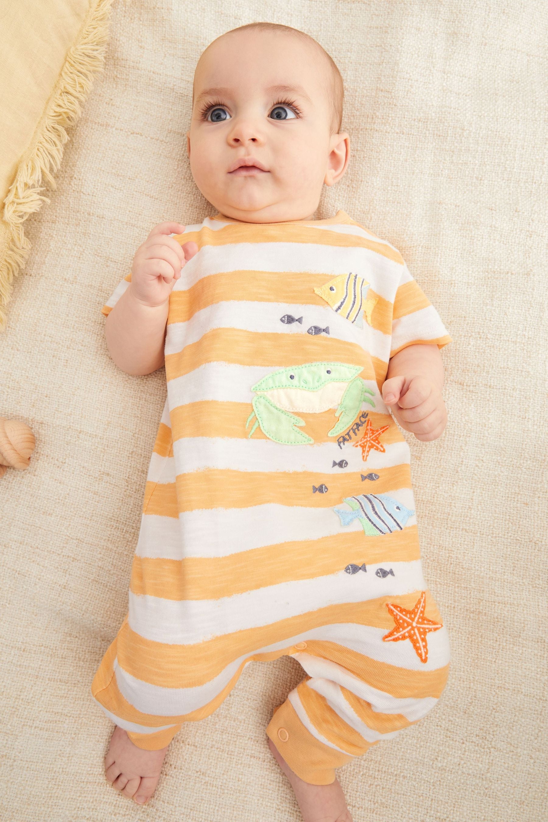 FatFace Baby Orange Crew Stripe Romper