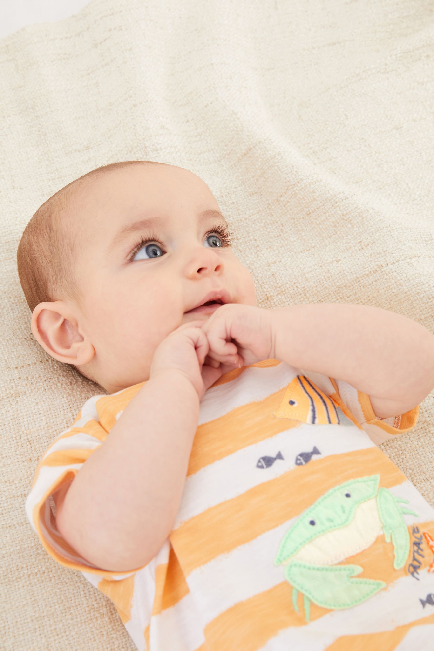 FatFace Baby Orange Crew Stripe Romper