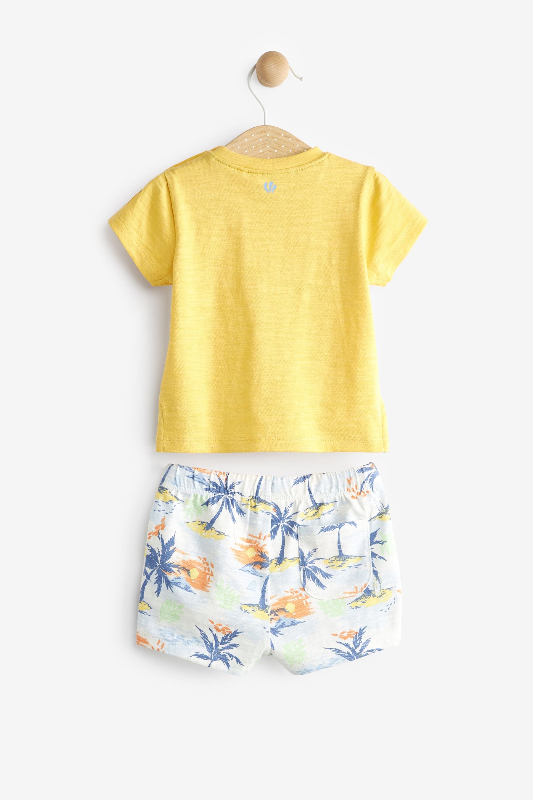 FatFace Baby Yellow Crew Surfboard T-Shirt And Shorts Set