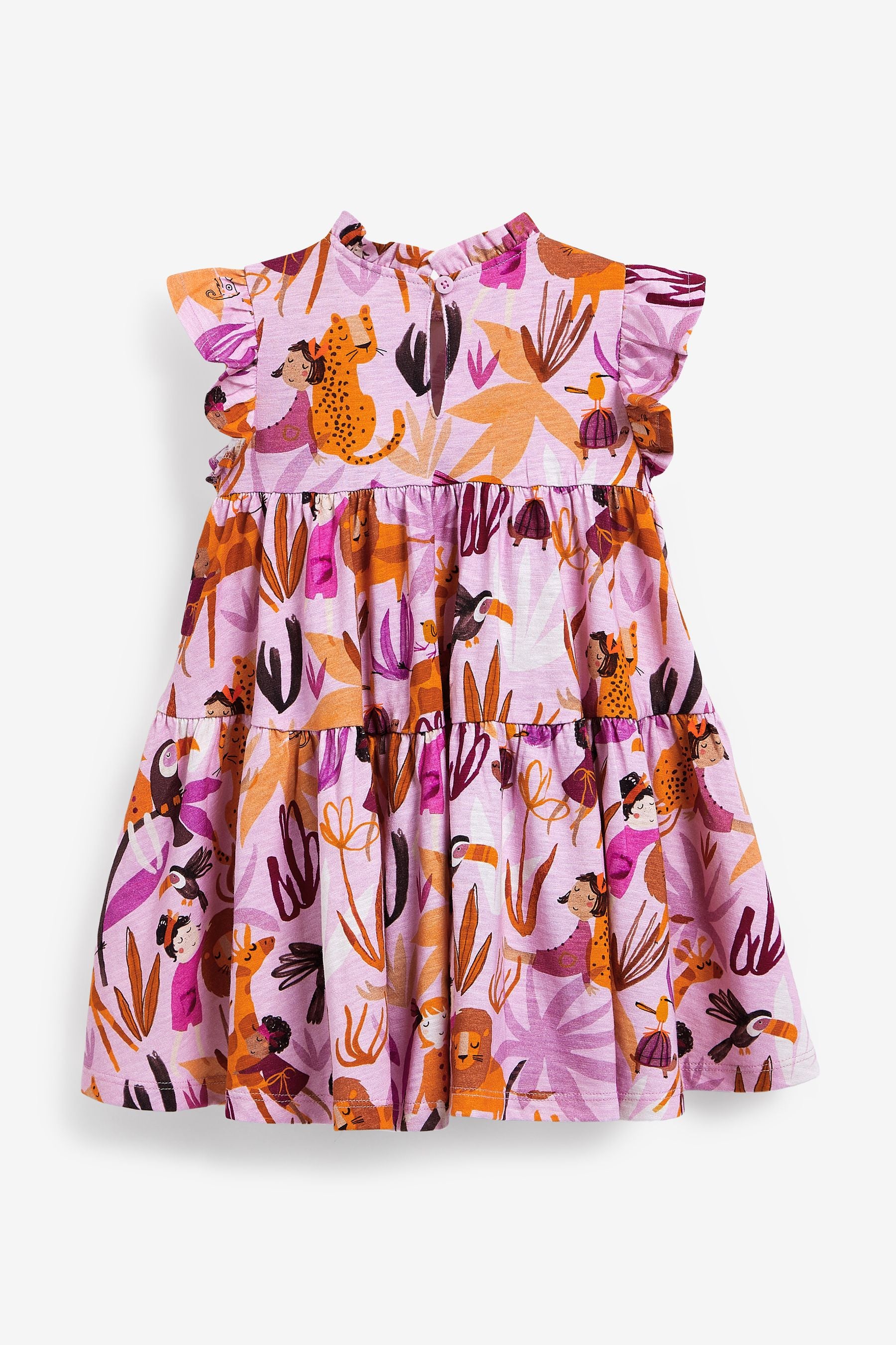 Purple Jungle Character Tiered Frill Dress (3mths-7yrs)