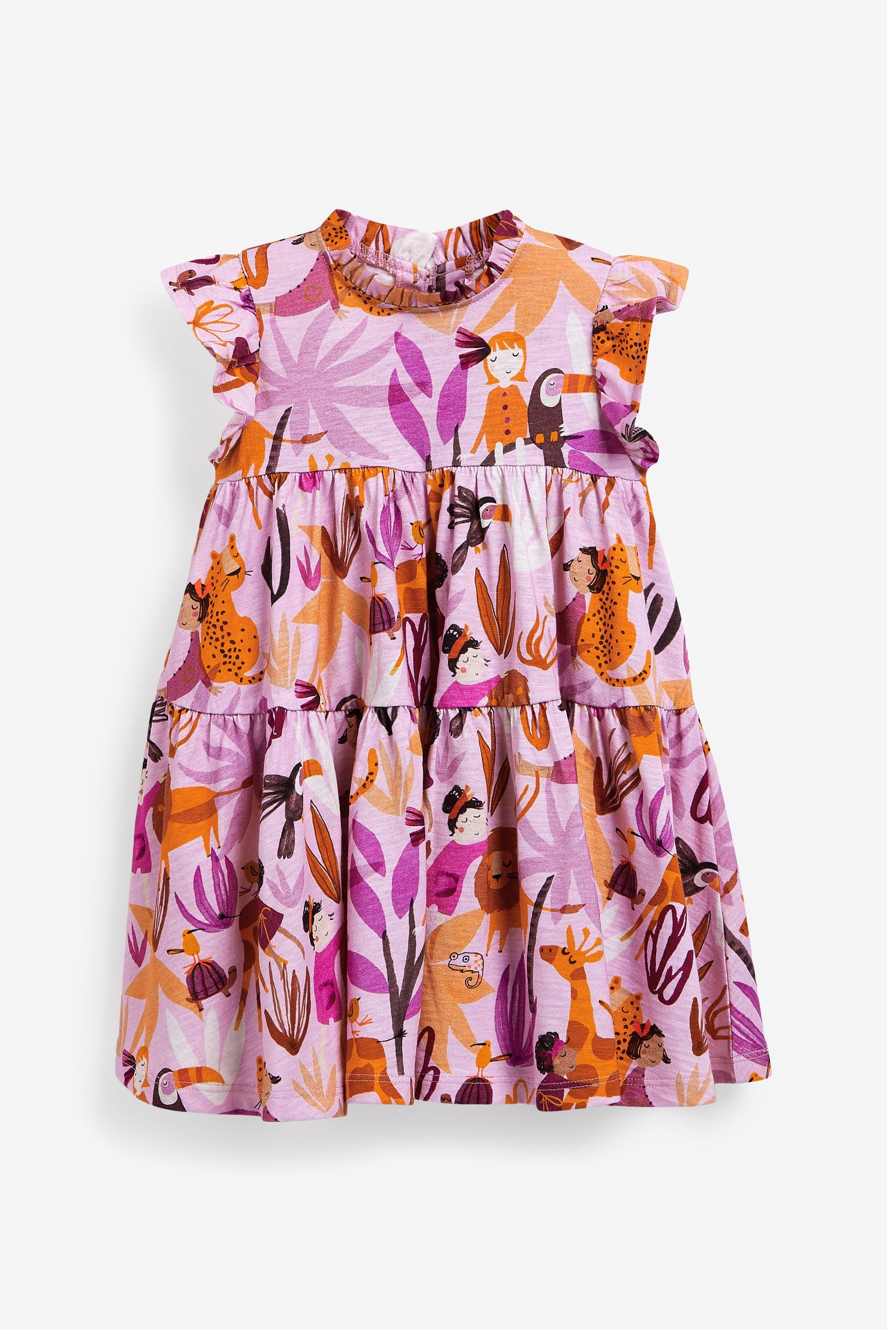 Purple Jungle Character Tiered Frill Dress (3mths-7yrs)