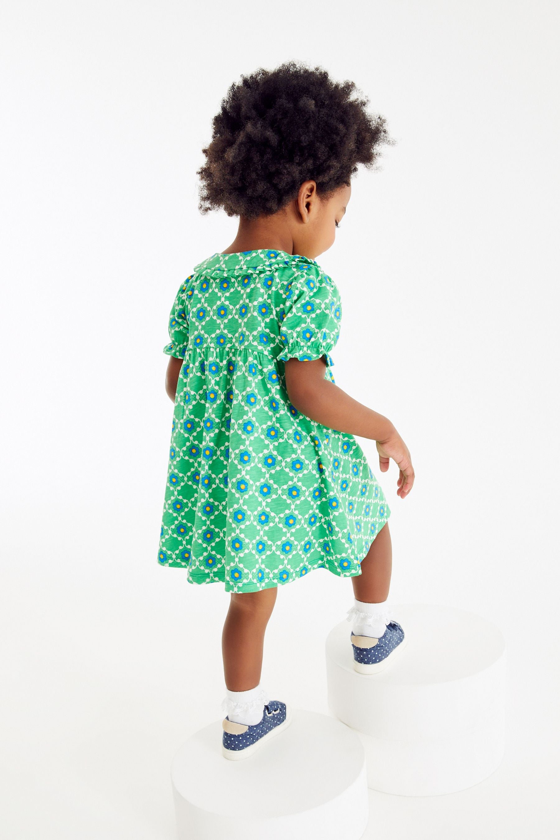 Green Geo Jersey Collared Tea Dress (3mths-7yrs)