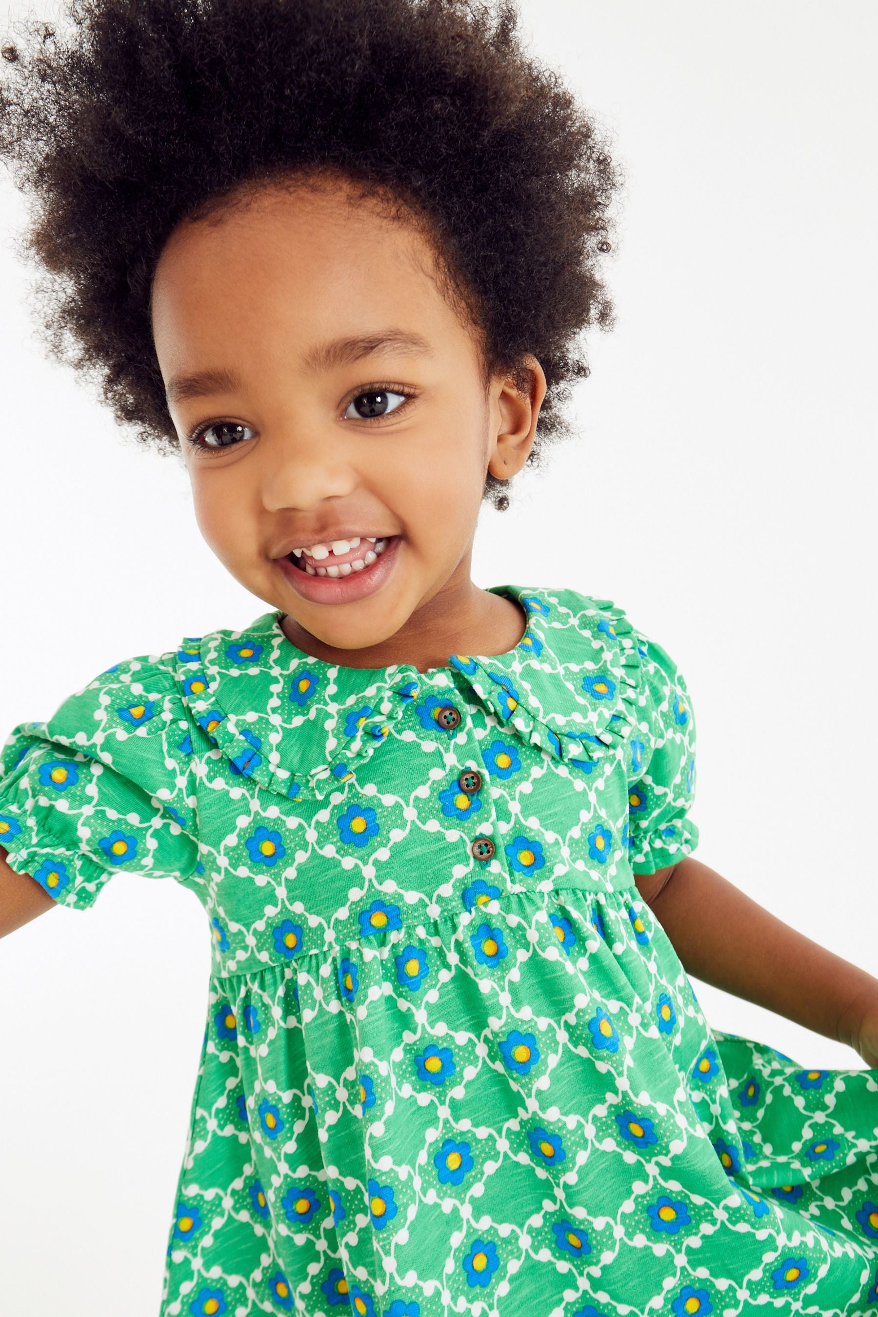 Green Geo Jersey Collared Tea Dress (3mths-7yrs)