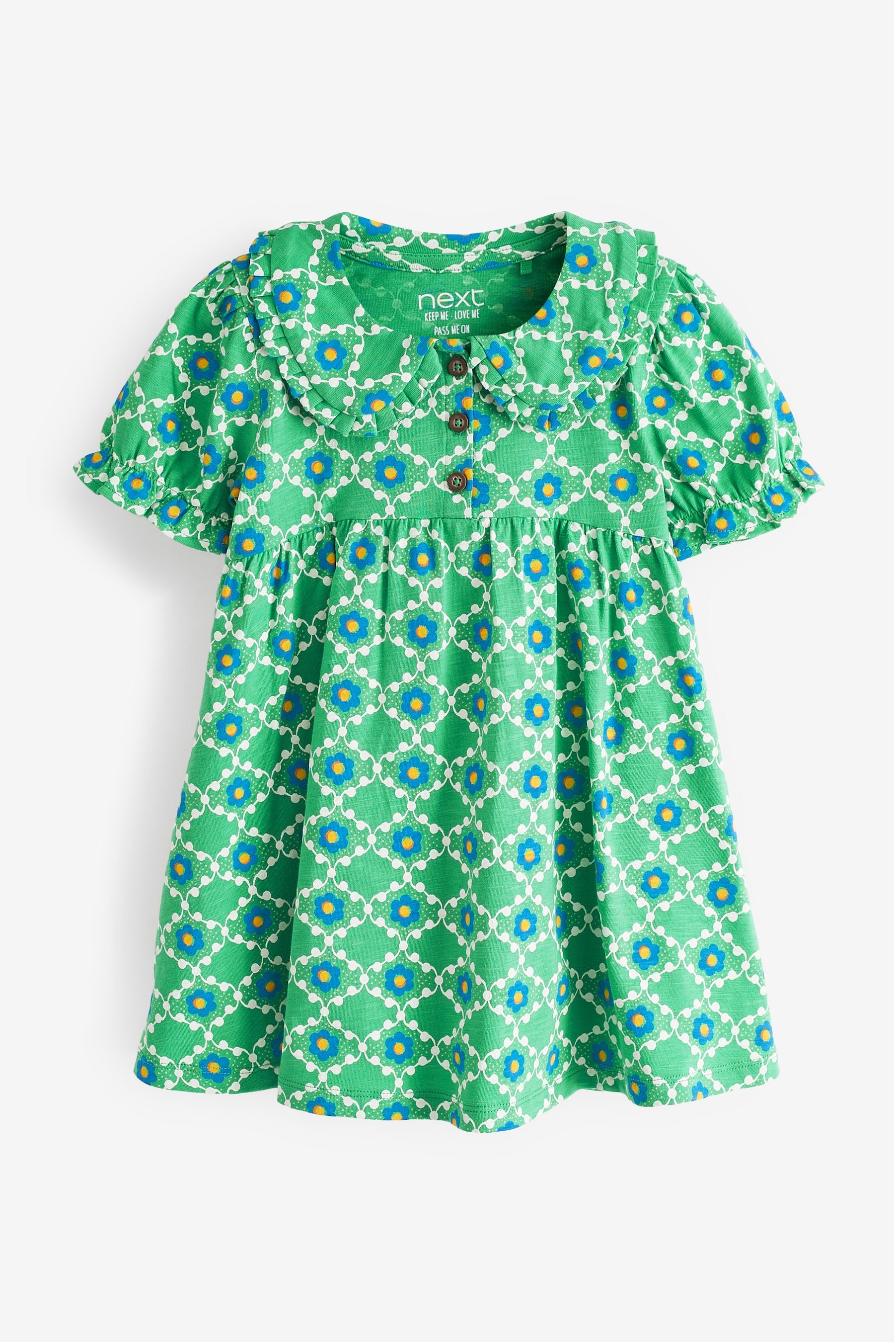 Green Geo Jersey Collared Tea Dress (3mths-7yrs)