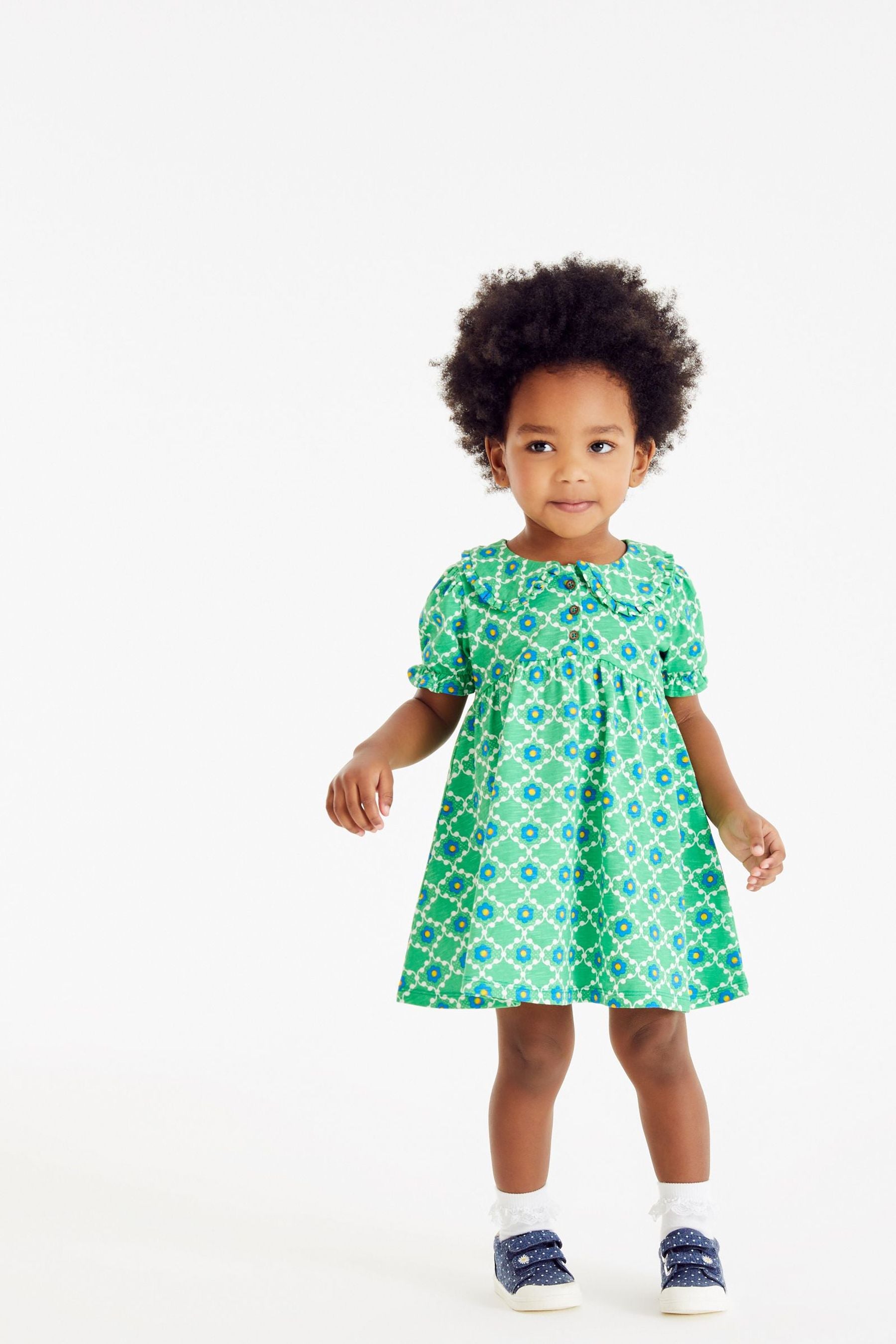 Green Geo Jersey Collared Tea Dress (3mths-7yrs)