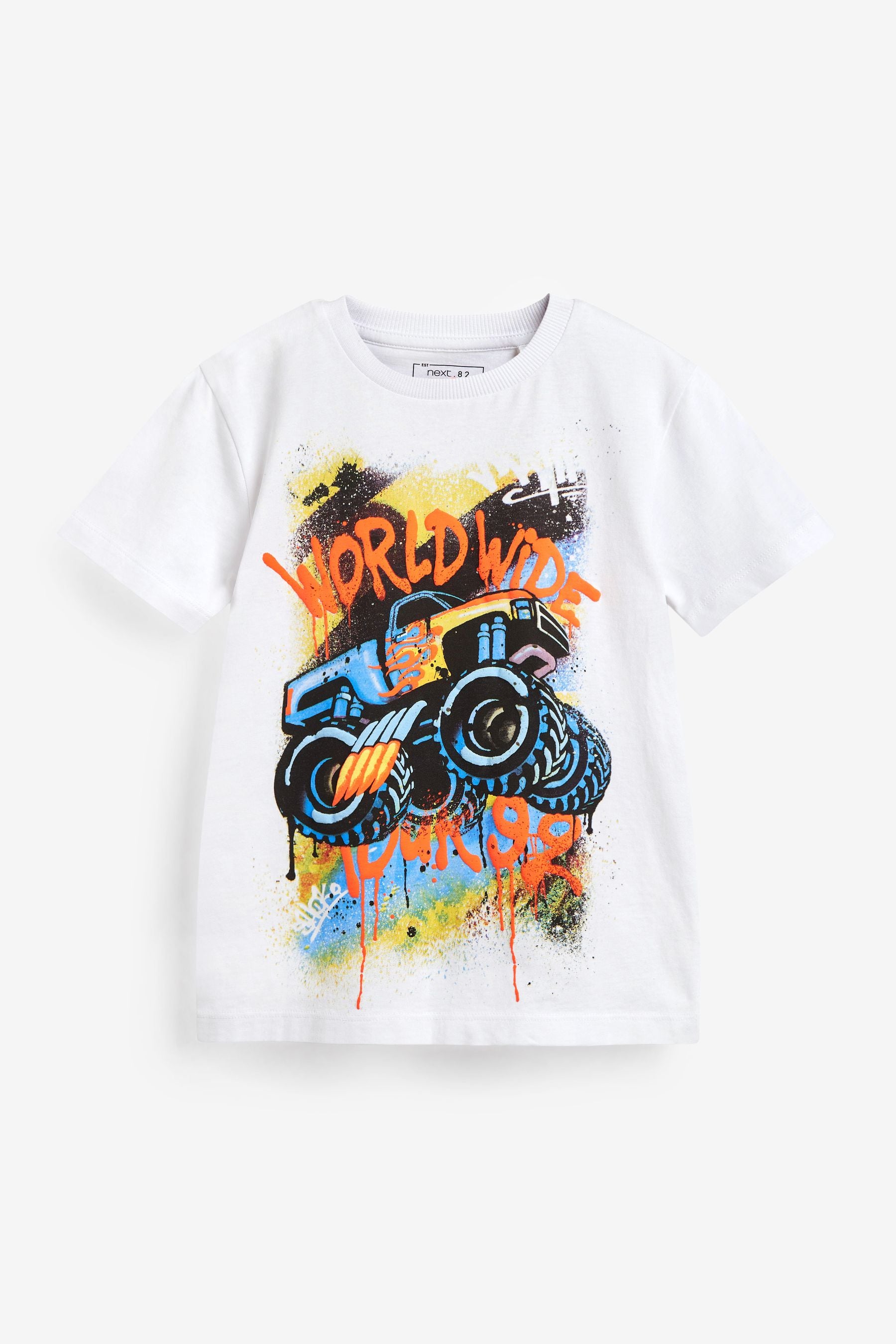 White Monster Truck Graffiti Short Sleeve Graphic T-Shirt (3-16yrs)