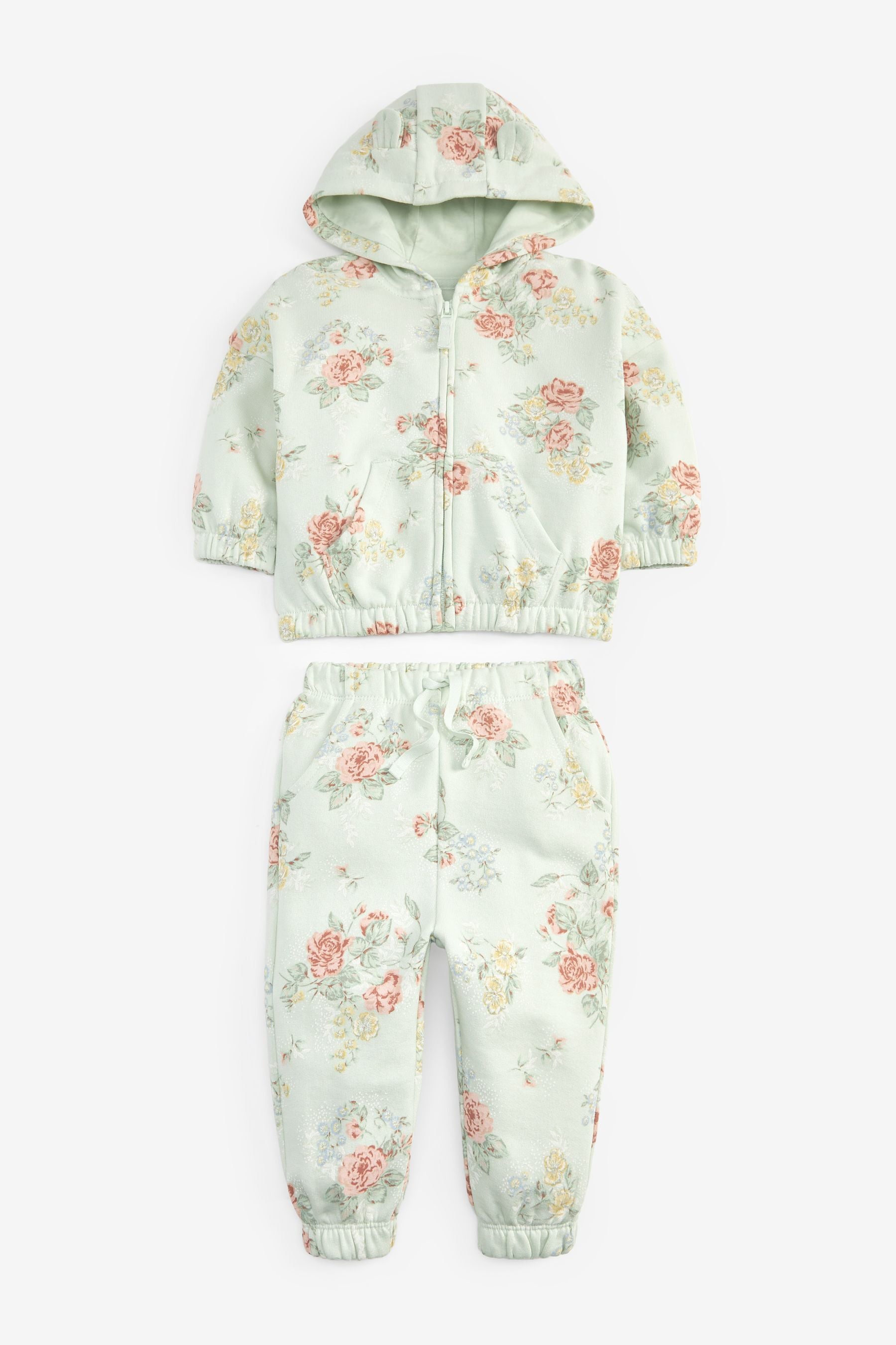 Green Floral Hoodie & Joggers Co-Ord Set (3mths-7yrs)