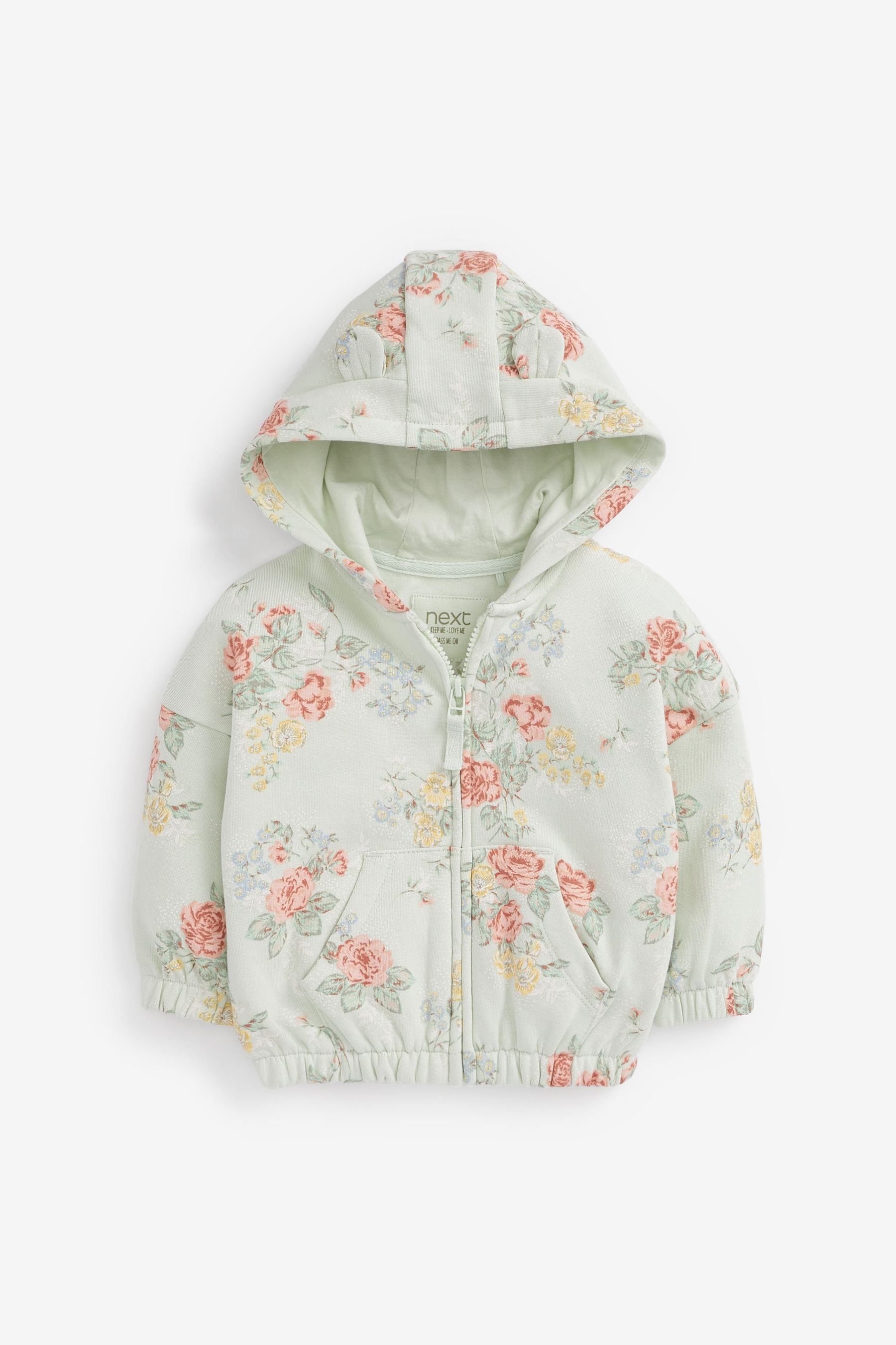 Green Floral Jersey Zip Through Hoodie (3mths-7yrs)