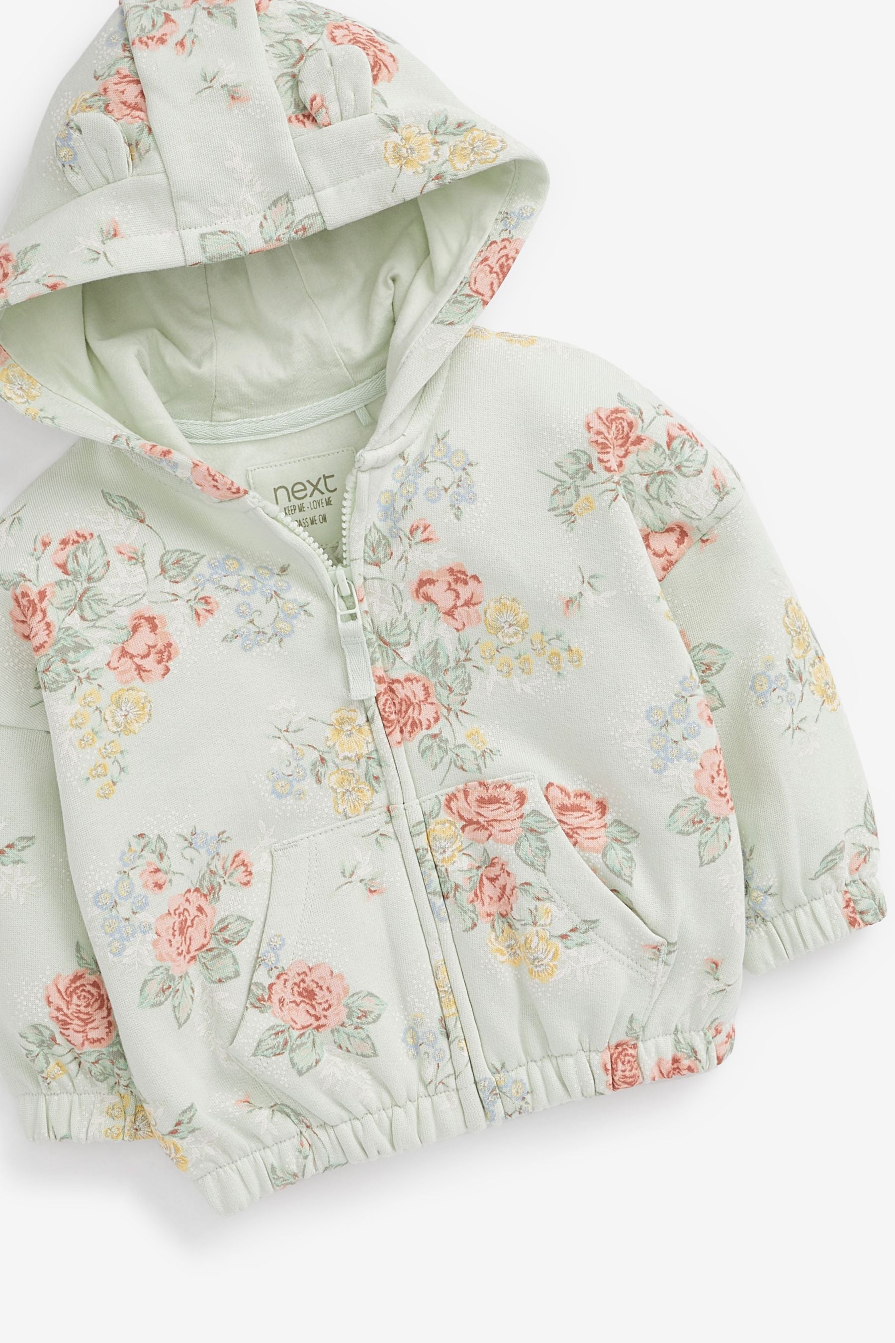 Green Floral Jersey Zip Through Hoodie (3mths-7yrs)