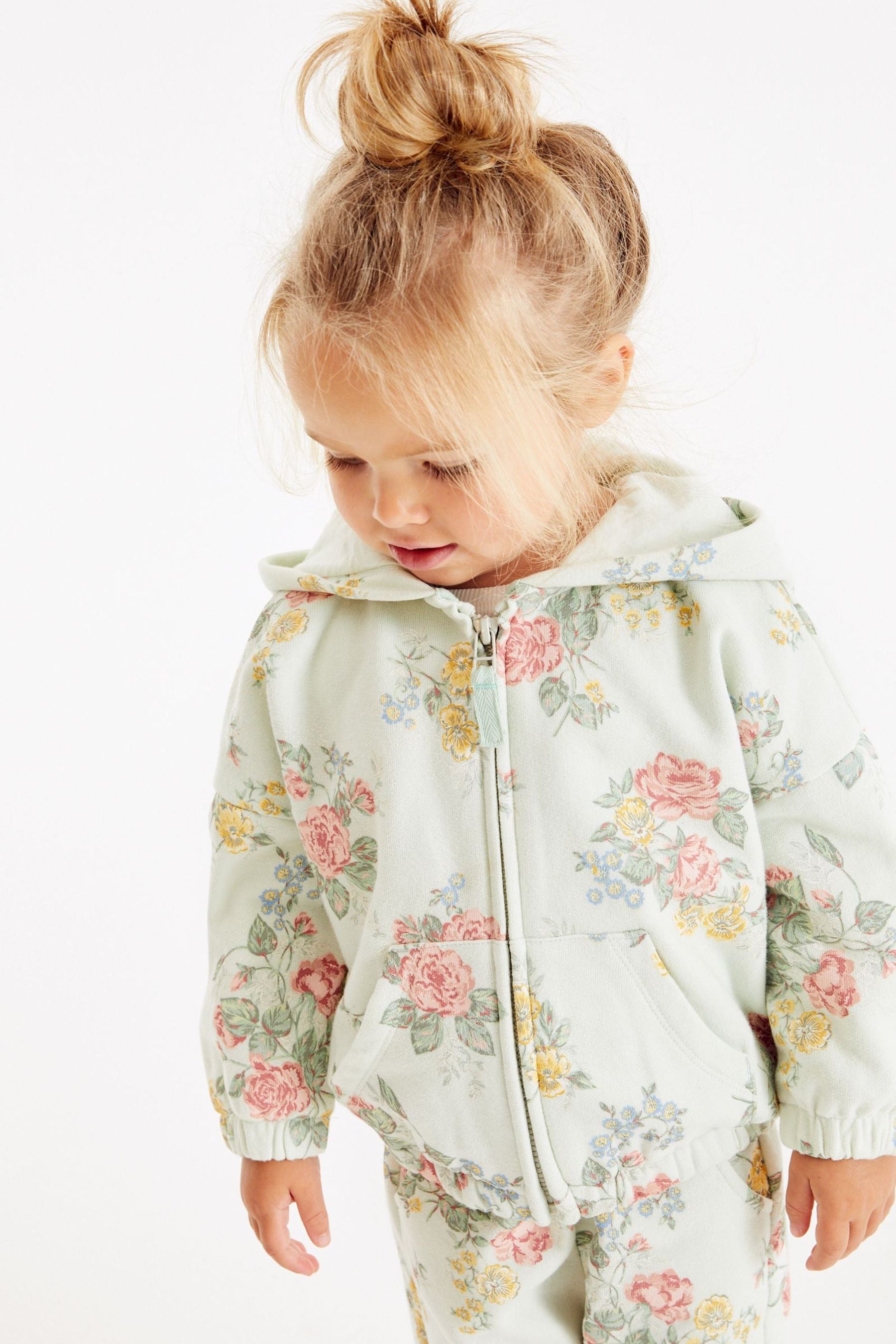 Green Floral Jersey Zip Through Hoodie (3mths-7yrs)