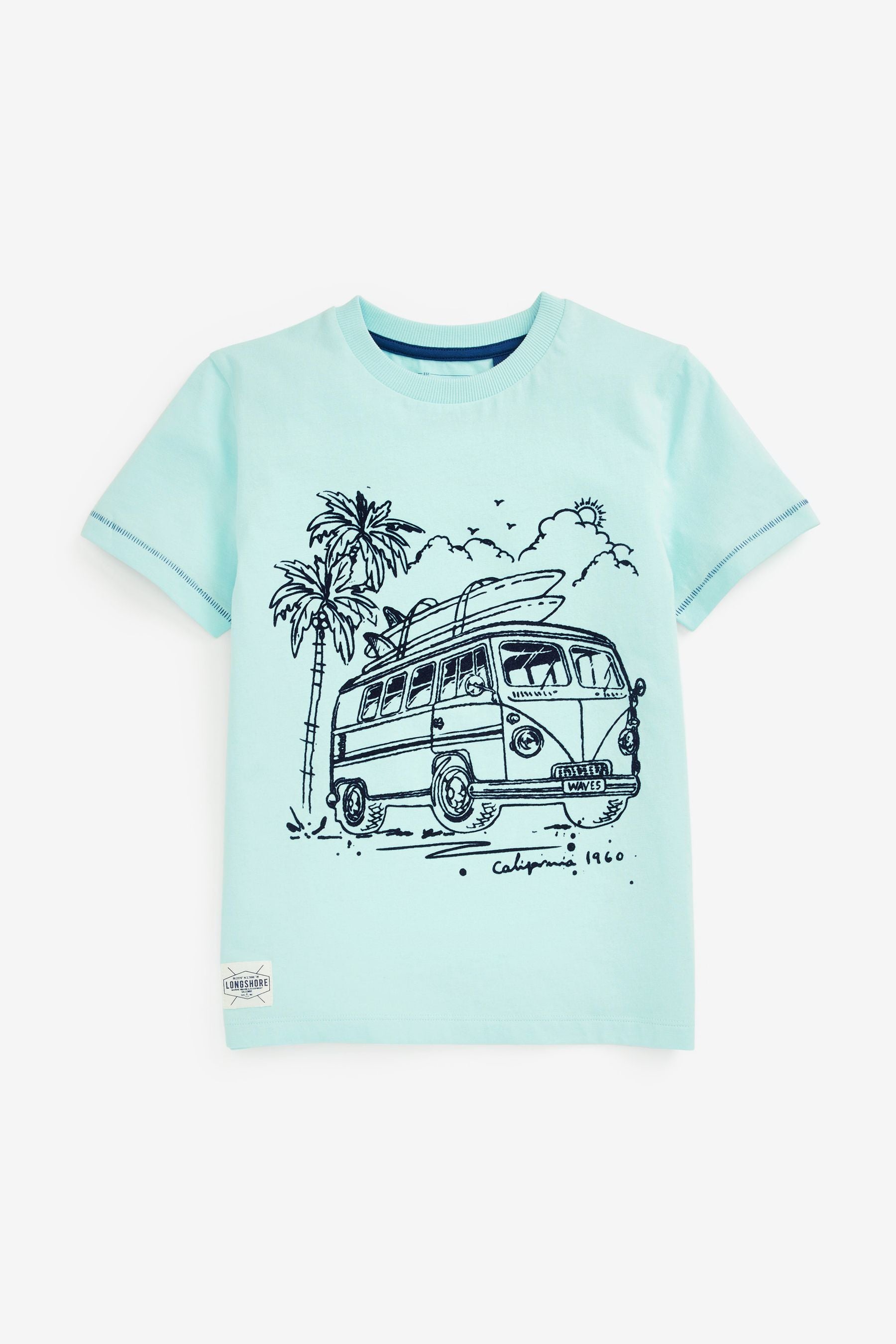 Light Blue Campervan Short Sleeve Graphic T-Shirt (3-16yrs)