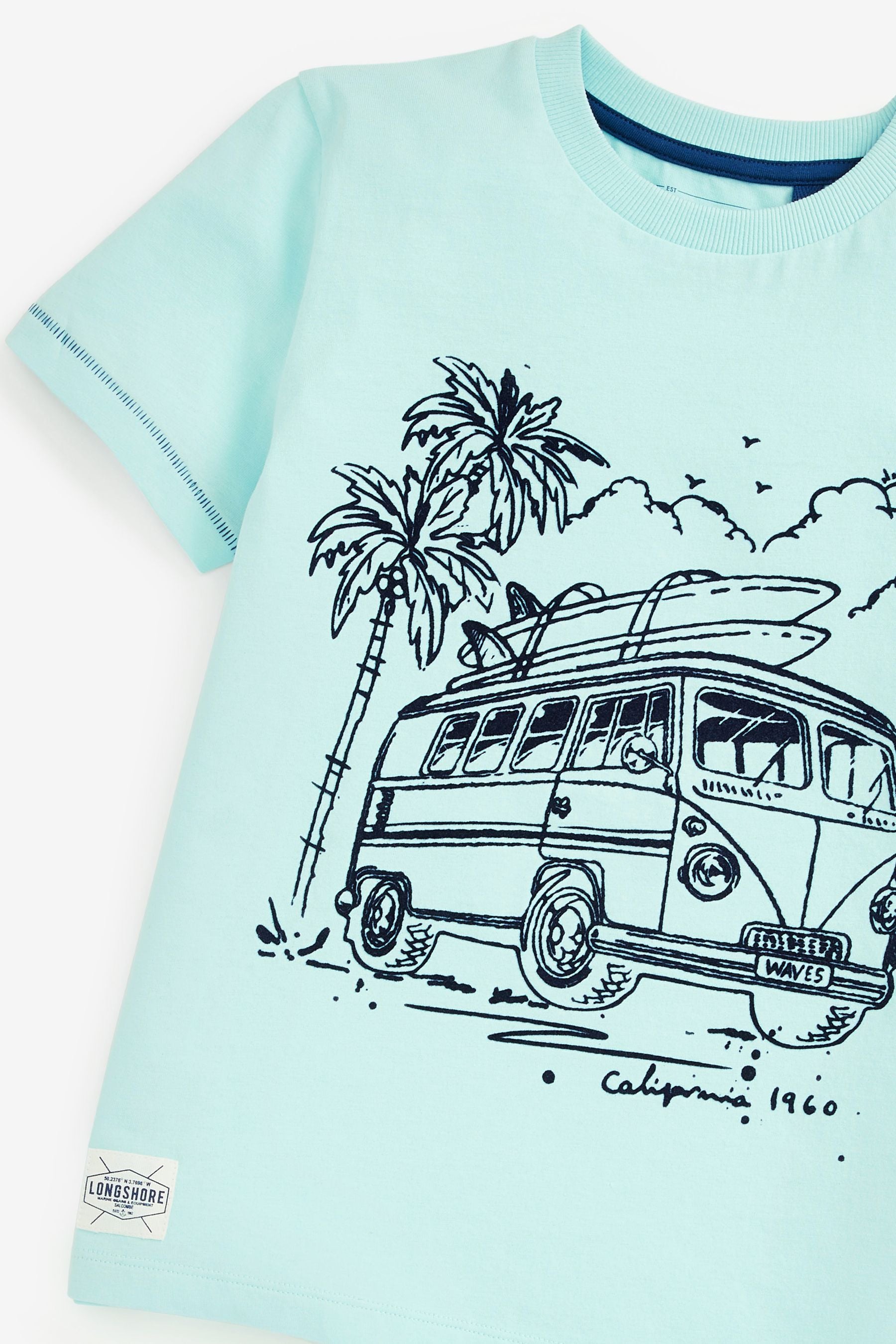 Light Blue Campervan Short Sleeve Graphic T-Shirt (3-16yrs)