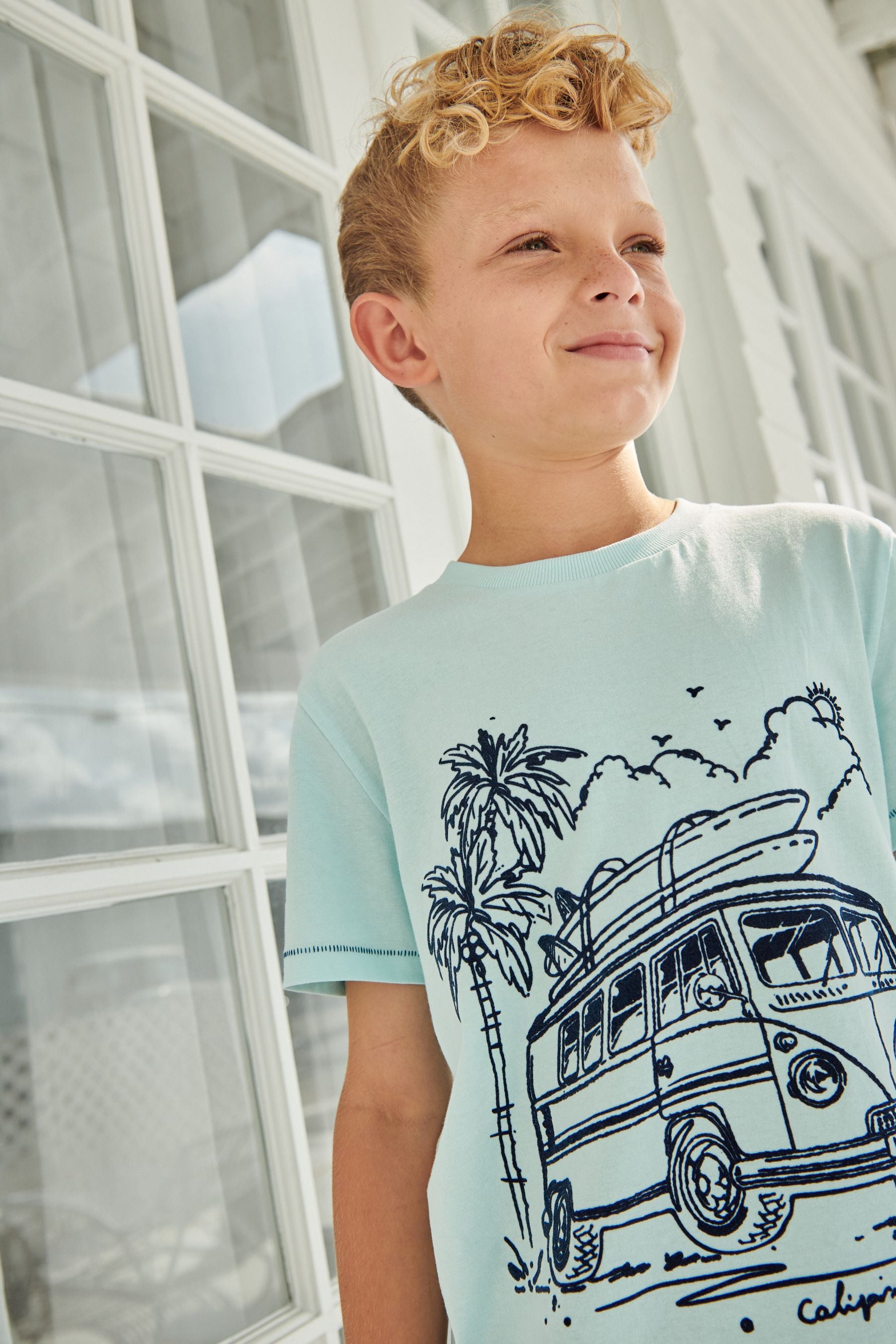 Light Blue Campervan Short Sleeve Graphic T-Shirt (3-16yrs)