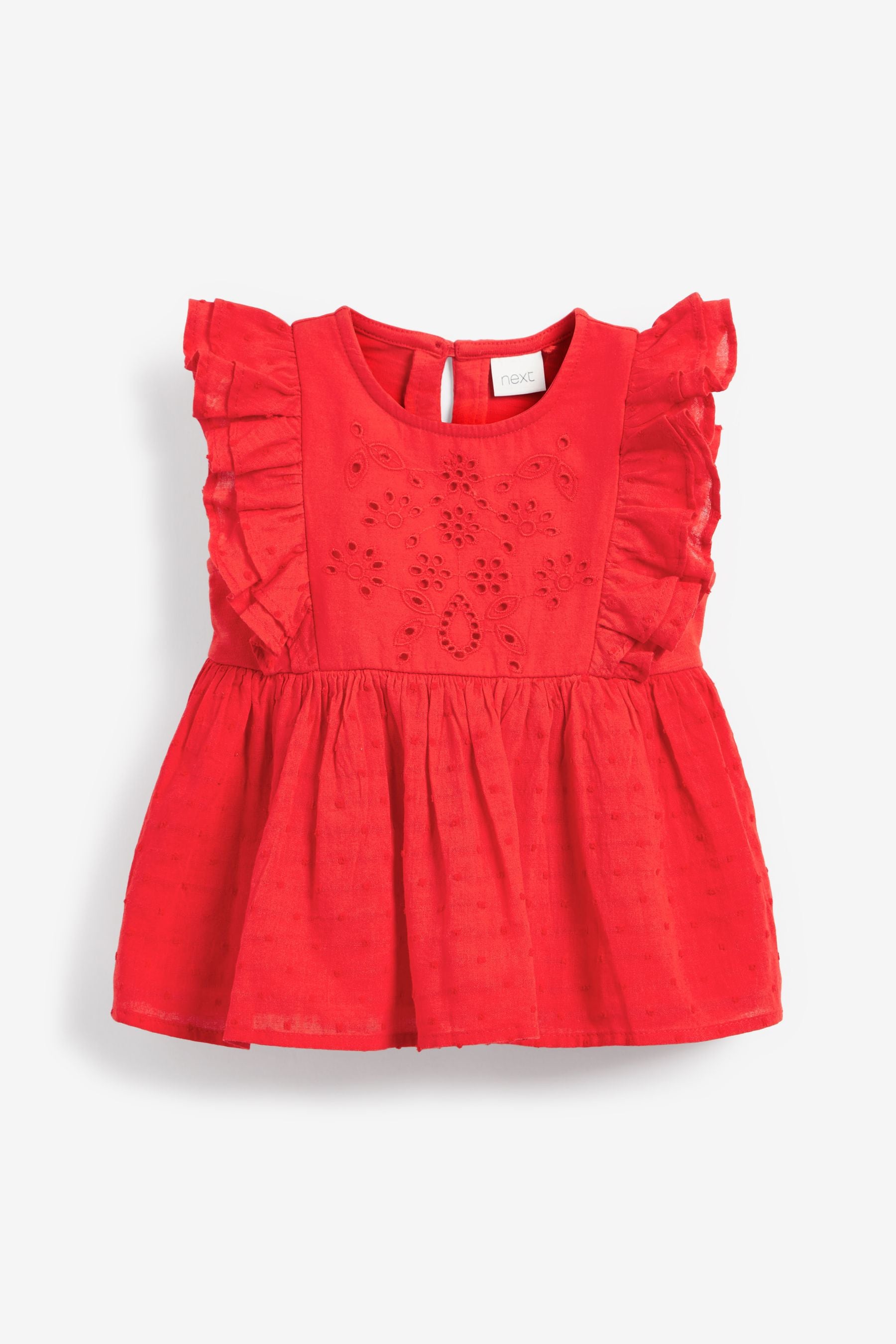 Red Broderie Cotton Blouse (3mths-7yrs)