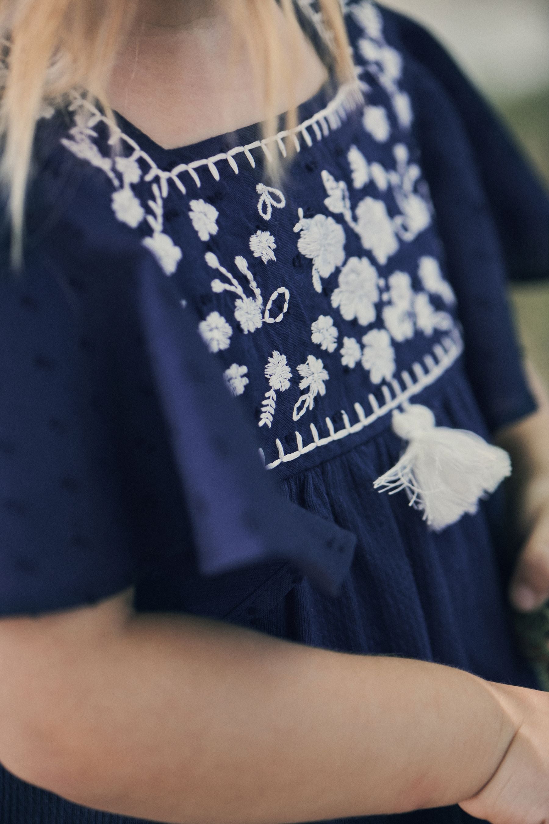 Navy Blue Jersey Tassel Blouse (3mths-7yrs)