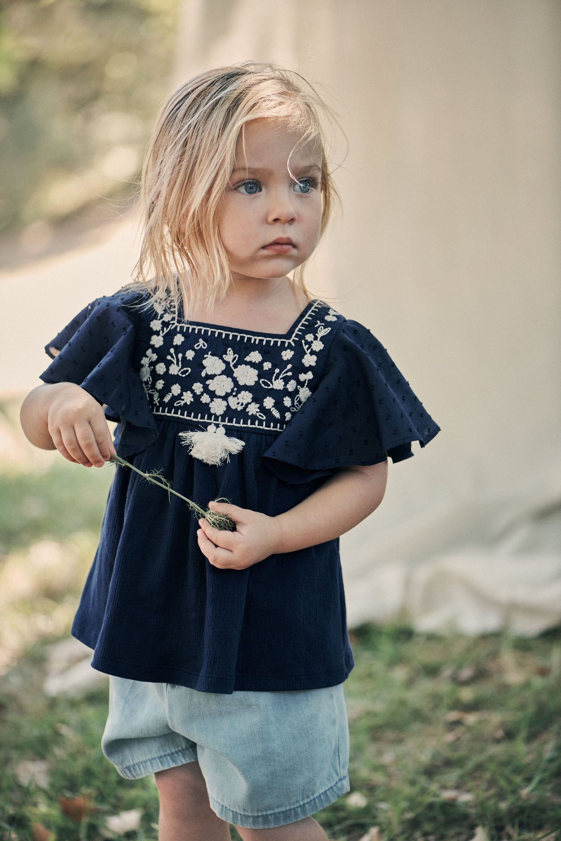 Navy Blue Jersey Tassel Blouse (3mths-7yrs)