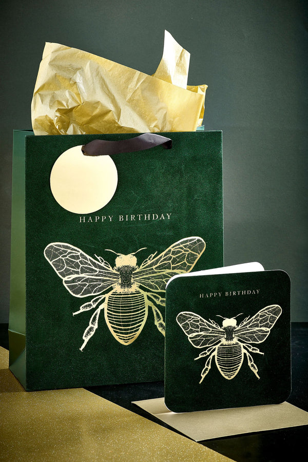 Green Velour Bee Card and Gift Bag