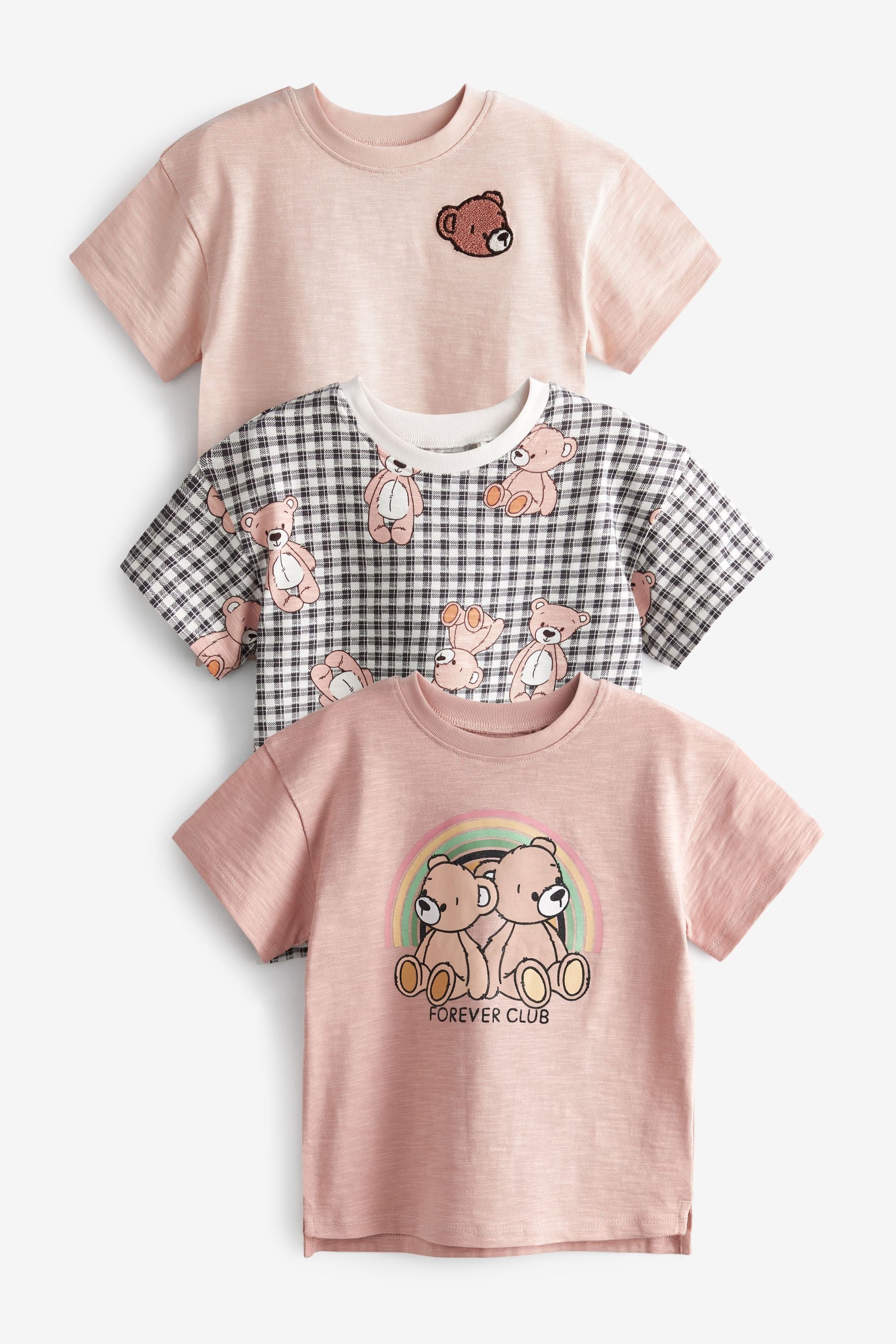 Pink/Neutral Teddy Bear 3 Pack Oversized Cotton T-Shirts (3mths-7yrs)