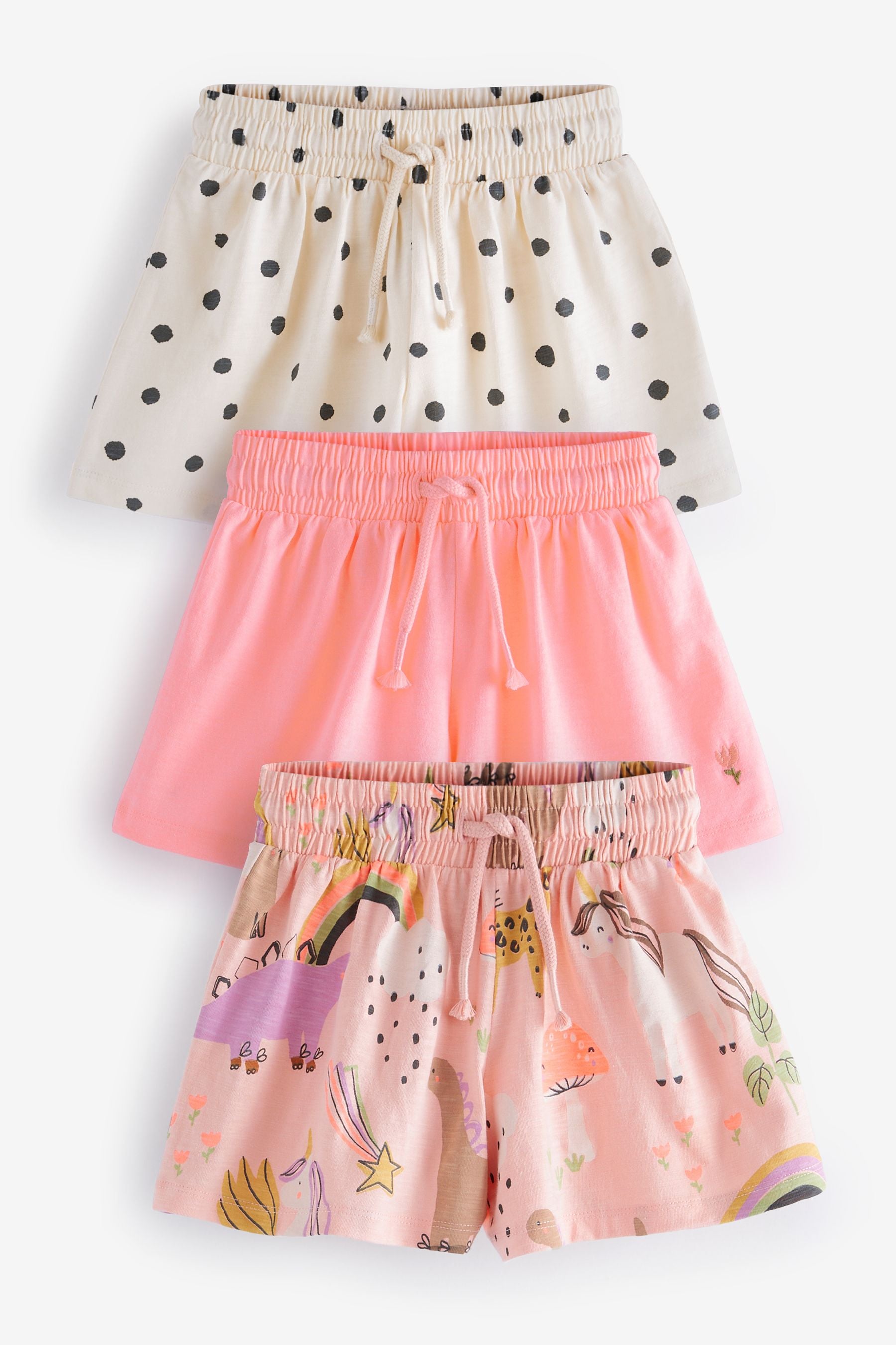 Peach Pink Unicorn 3 Pack Jersey Shorts (3mths-7yrs)