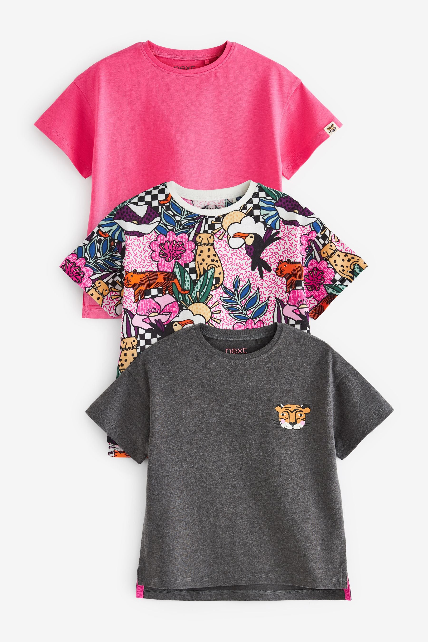 Pink Tropical Checkerboard 3 Pack Oversized Cotton T-Shirts (3mths-7yrs)