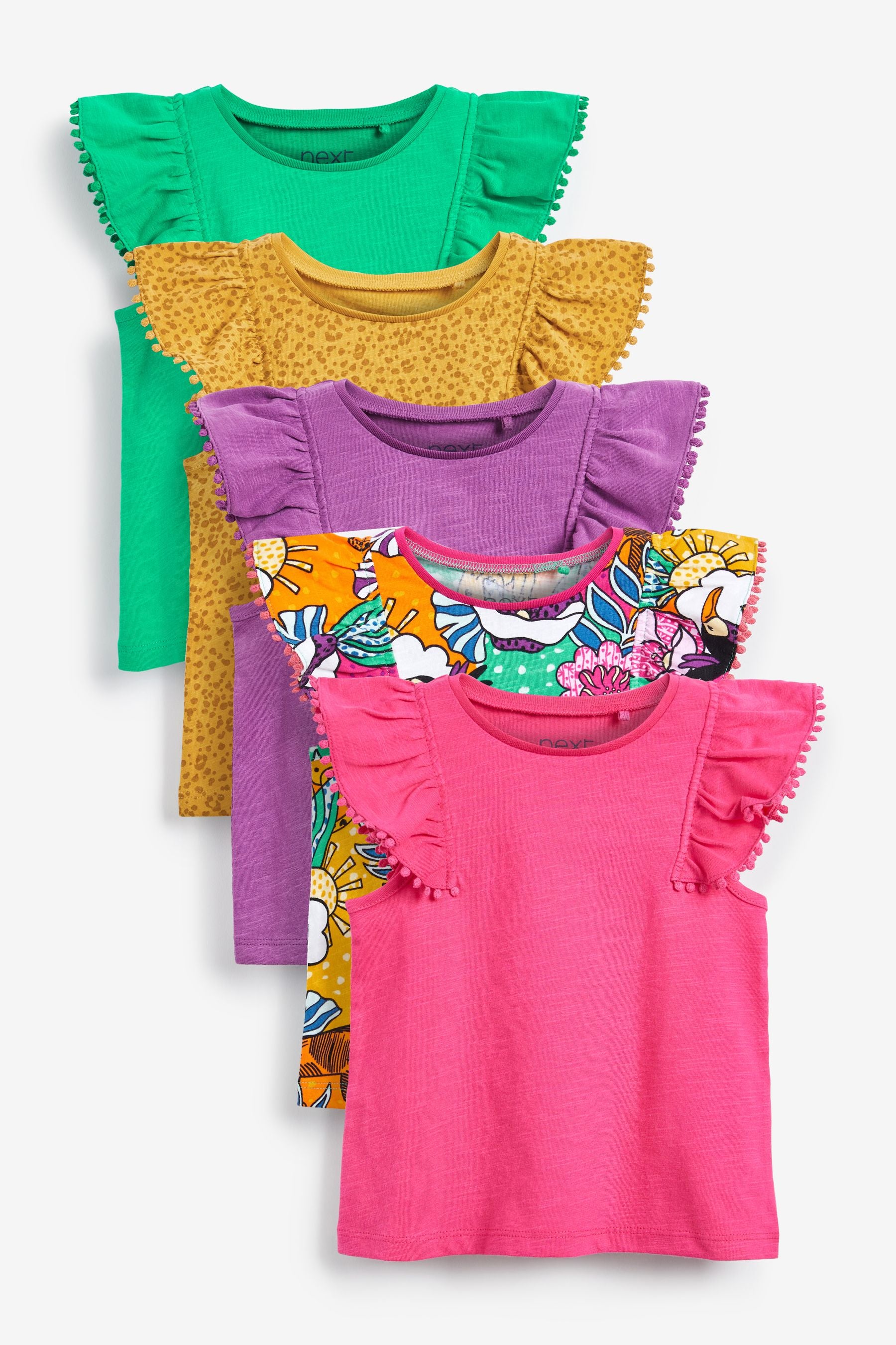 Pink/Purple Tropical 5 Pack Cotton Vests (3mths-7yrs)