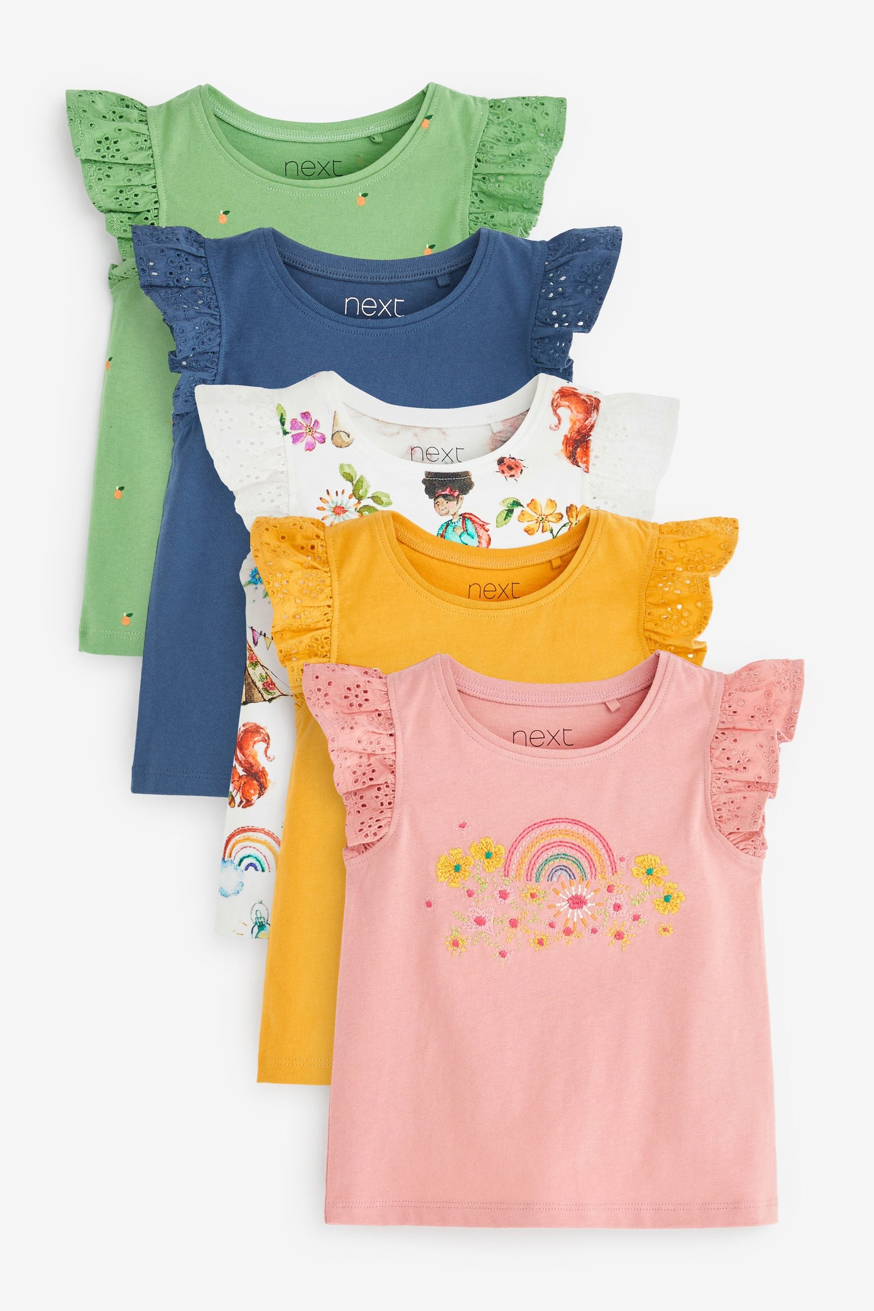 Multi Explorer Girl 5 Pack Cotton Vests (3mths-7yrs)