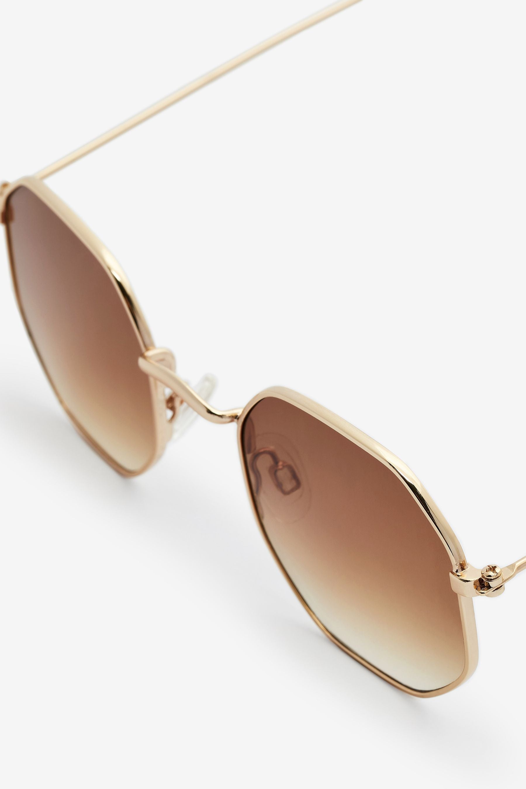 Gold Metal Framed Hexagon Sunglasses