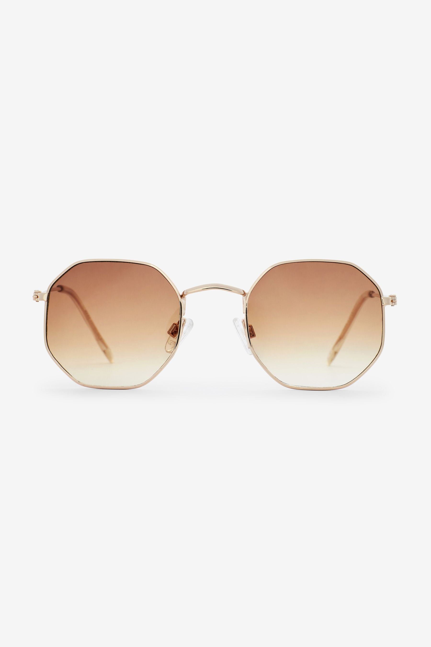 Gold Metal Framed Hexagon Sunglasses