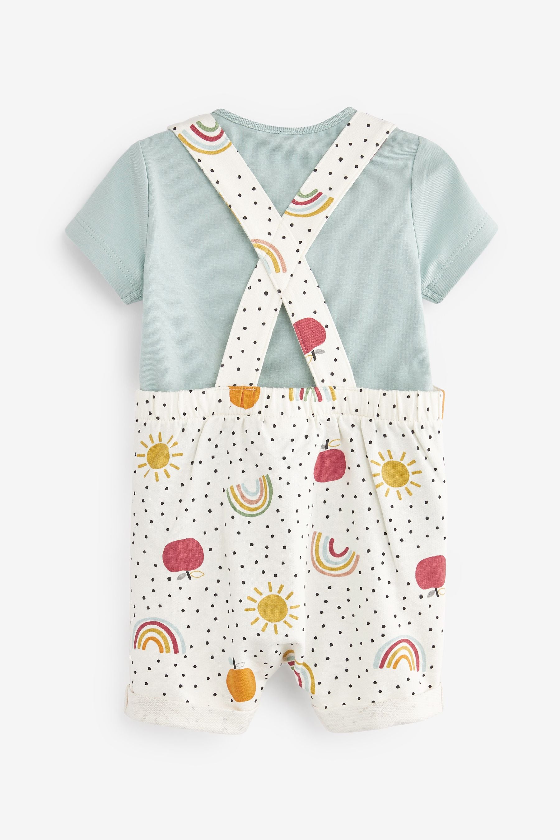 Cream and Green Fruit Printed Baby 2 Piece Dungaree and Bodysuit Set (0mths-2yrs)