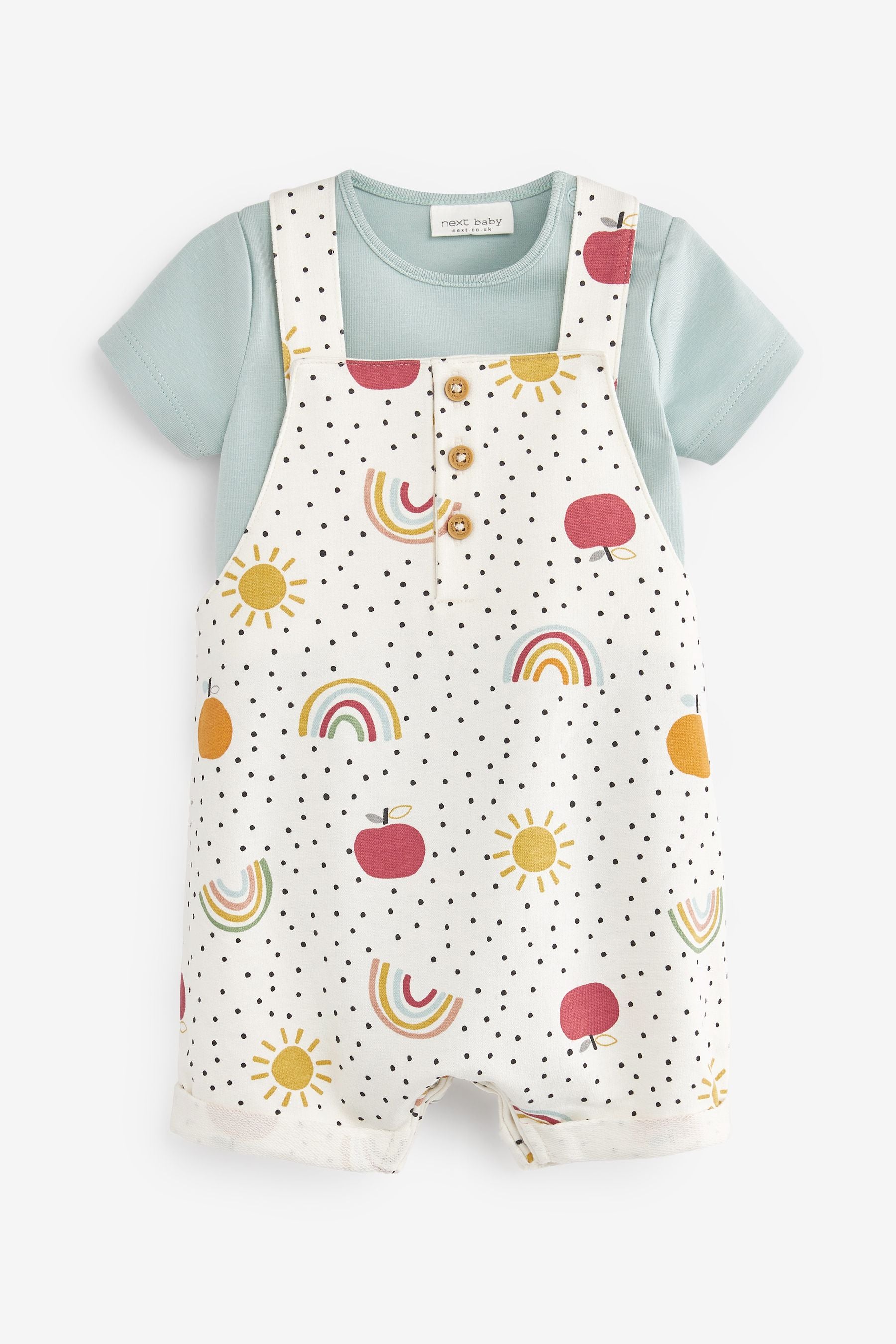 Cream and Green Fruit Printed Baby 2 Piece Dungaree and Bodysuit Set (0mths-2yrs)