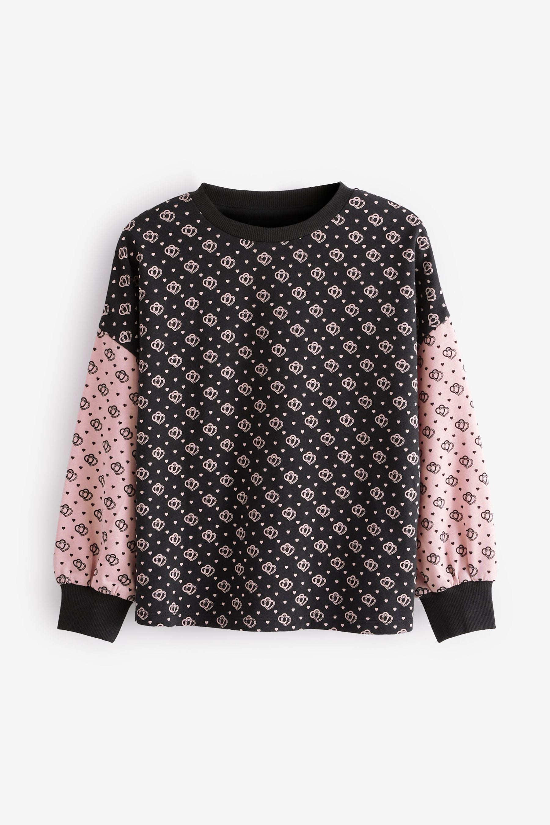 Mono/Pink Cuffed Cosy Jersey Long Sleeved Top (3-16yrs)