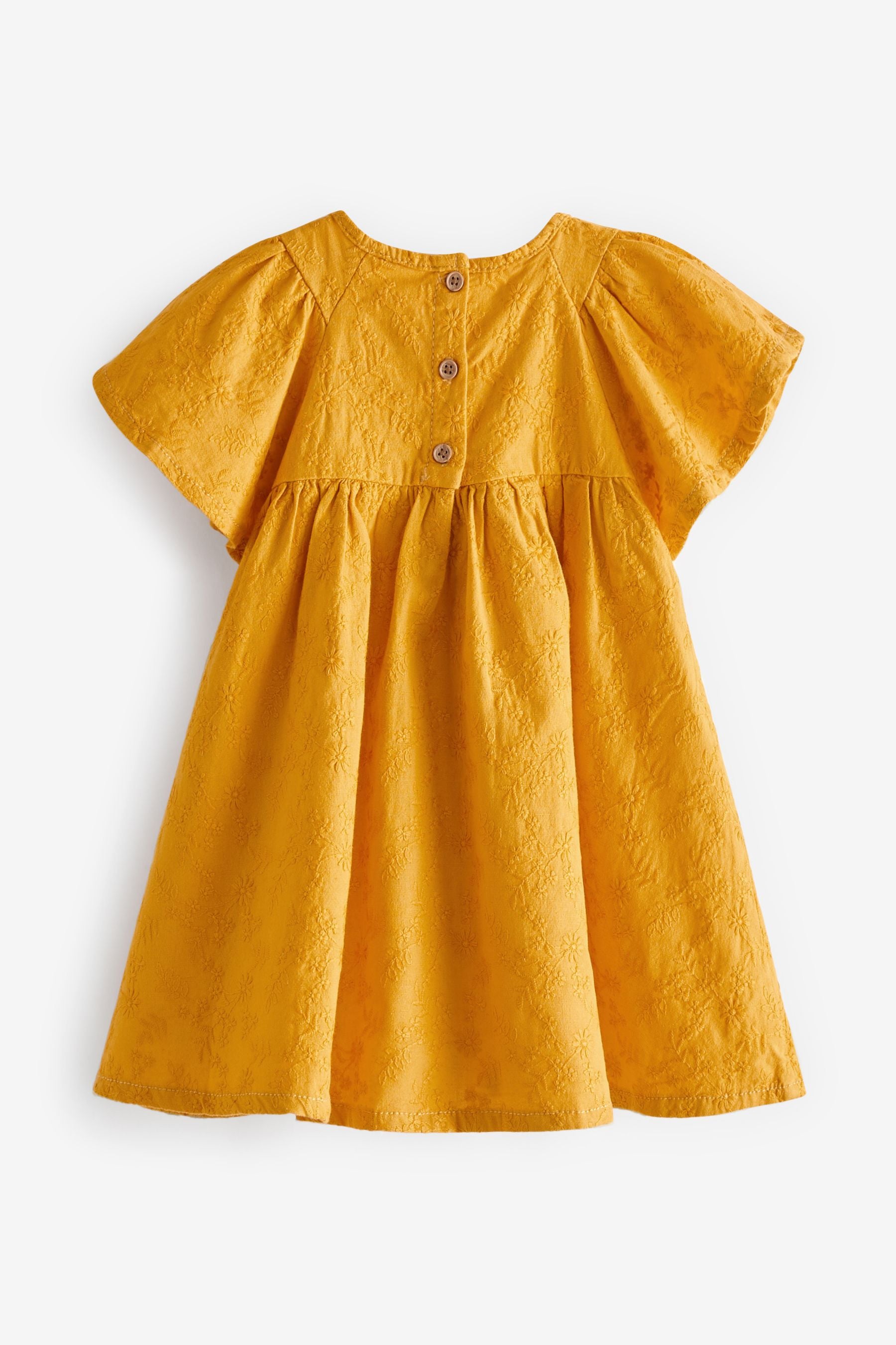 Ochre Yellow Broderie Sleeve Dress (3mths-7yrs)