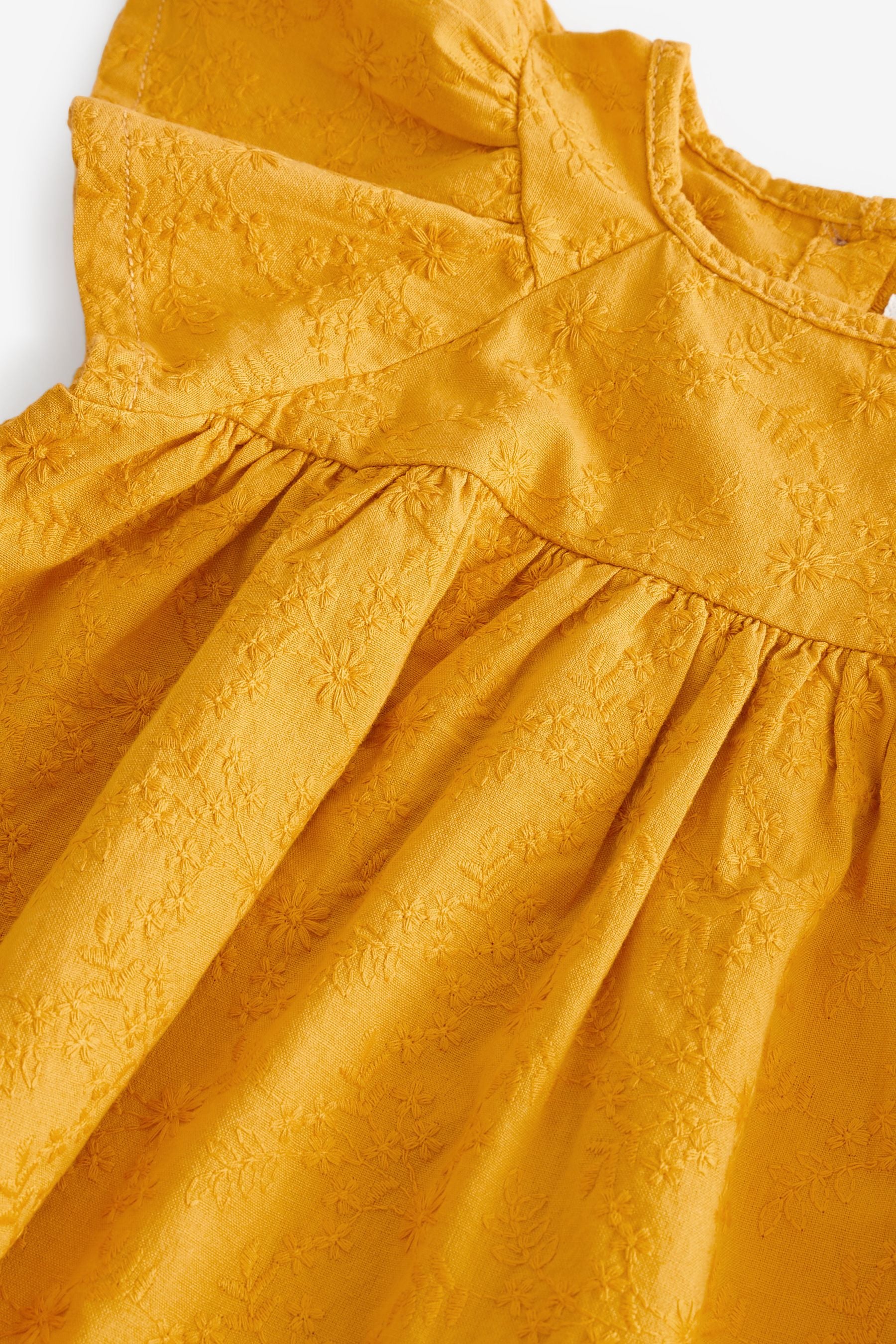 Ochre Yellow Broderie Sleeve Dress (3mths-7yrs)