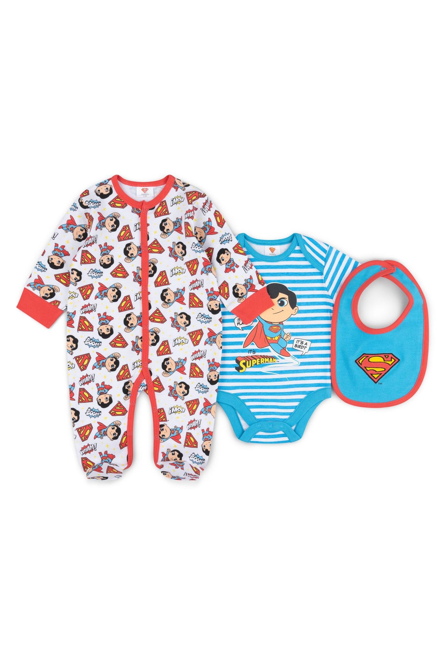 Superman White Sleepsuit, Bodysuit And Bib Set