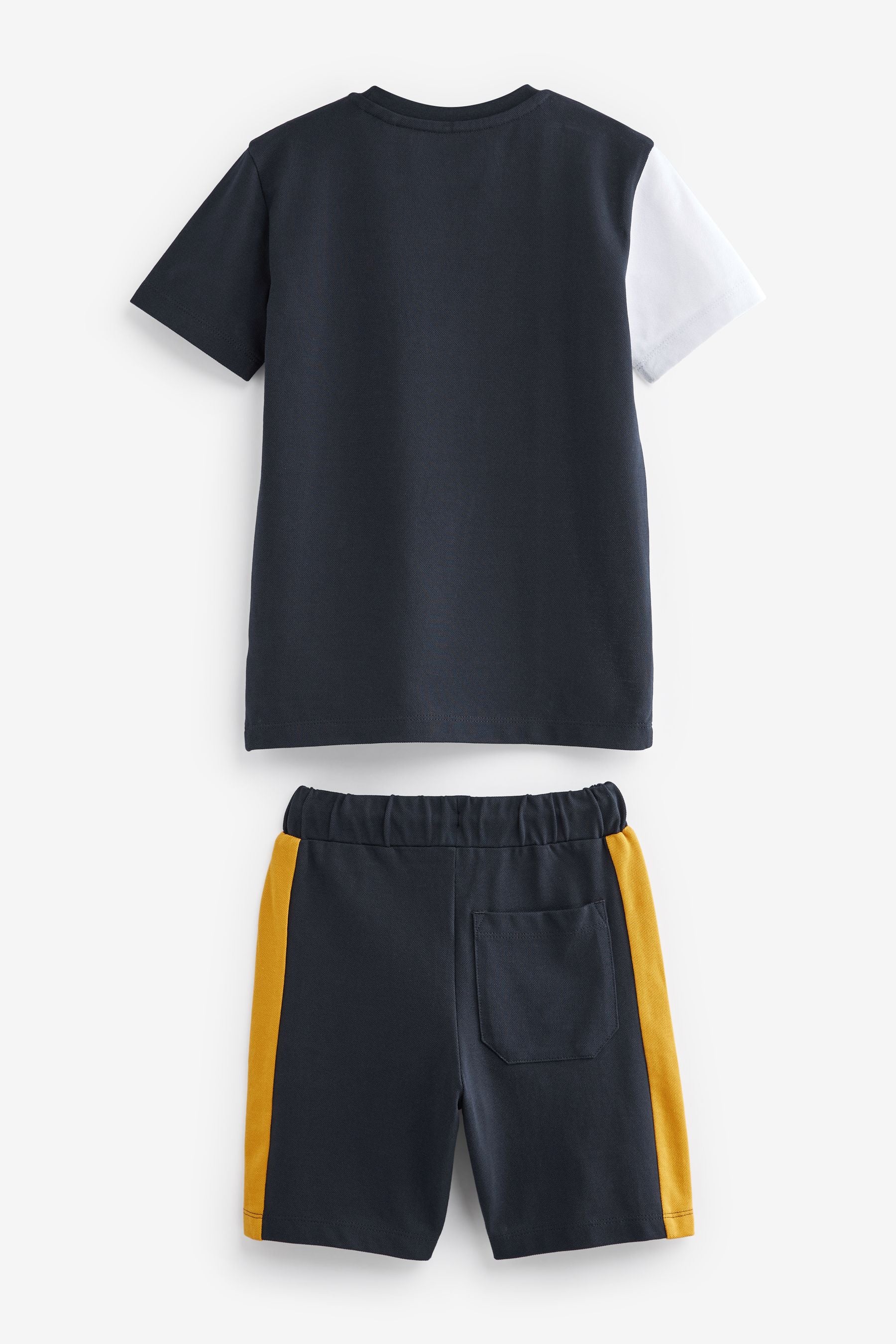 Navy Blue Colourblock T-Shirt and Short Set (3-16yrs)