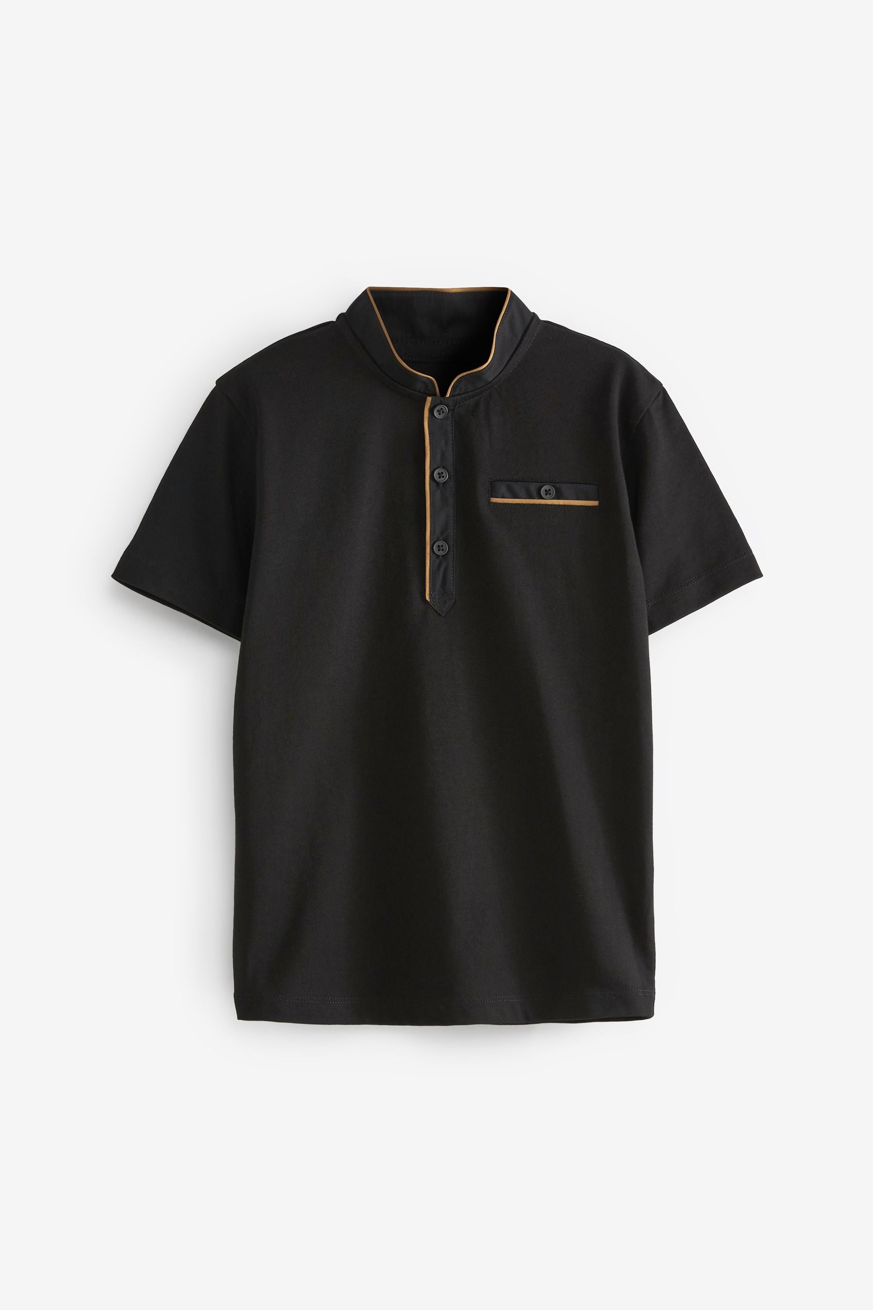 Black Gold Trim Button Neck Polo Shirt (3-16yrs)