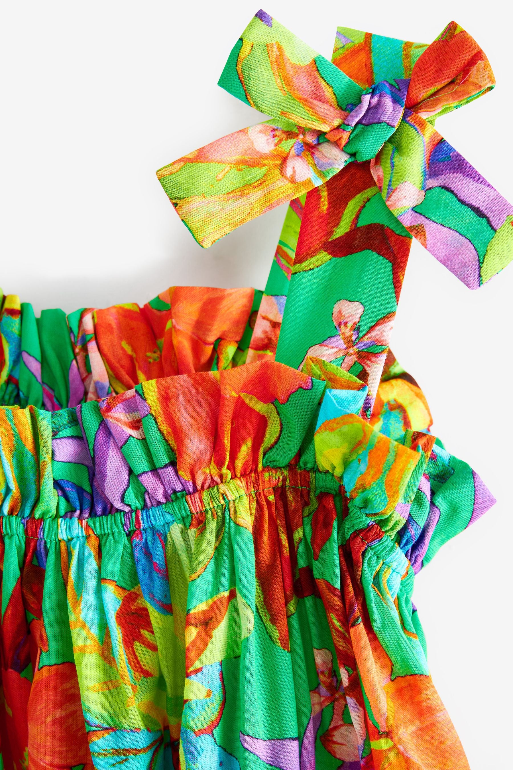 Green Tropical Tie Shoulder Dress (3-16yrs)