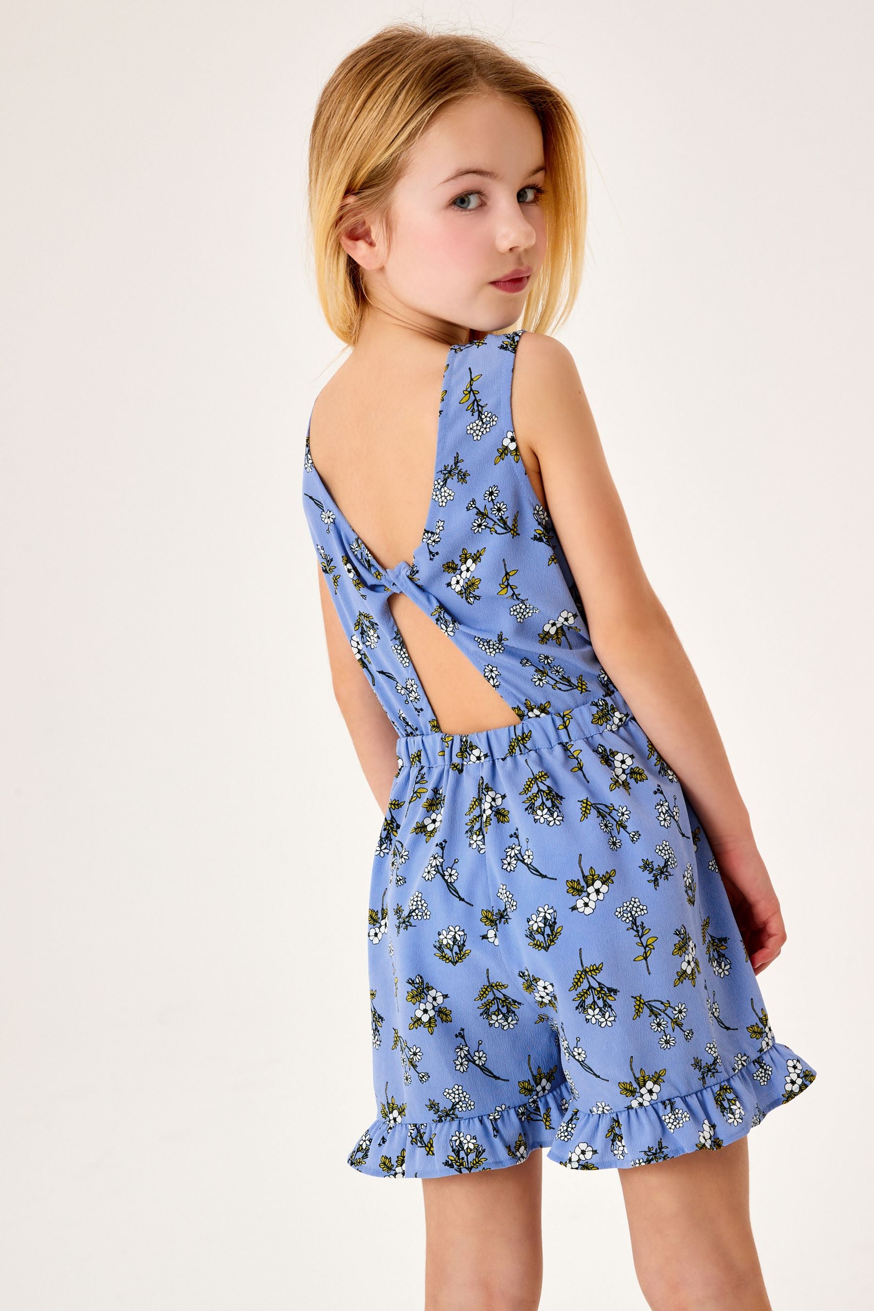 Blue Floral Printed Playsuit (3-16yrs)