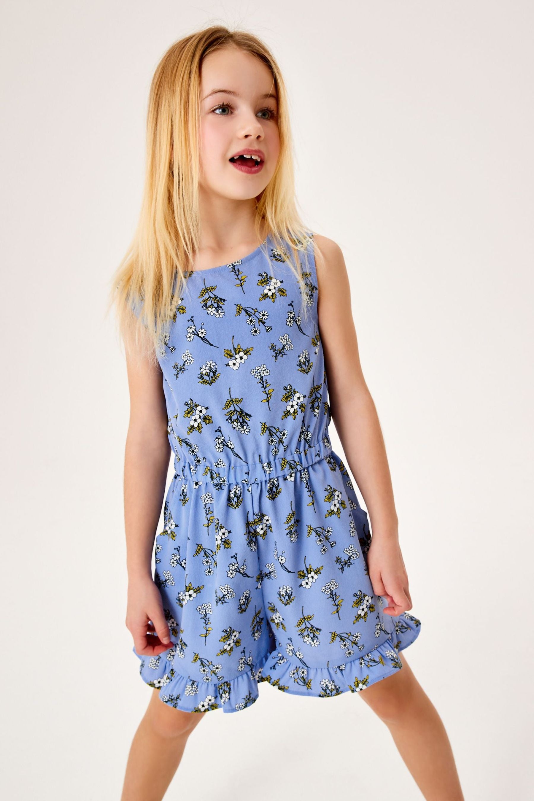 Blue Floral Printed Playsuit (3-16yrs)