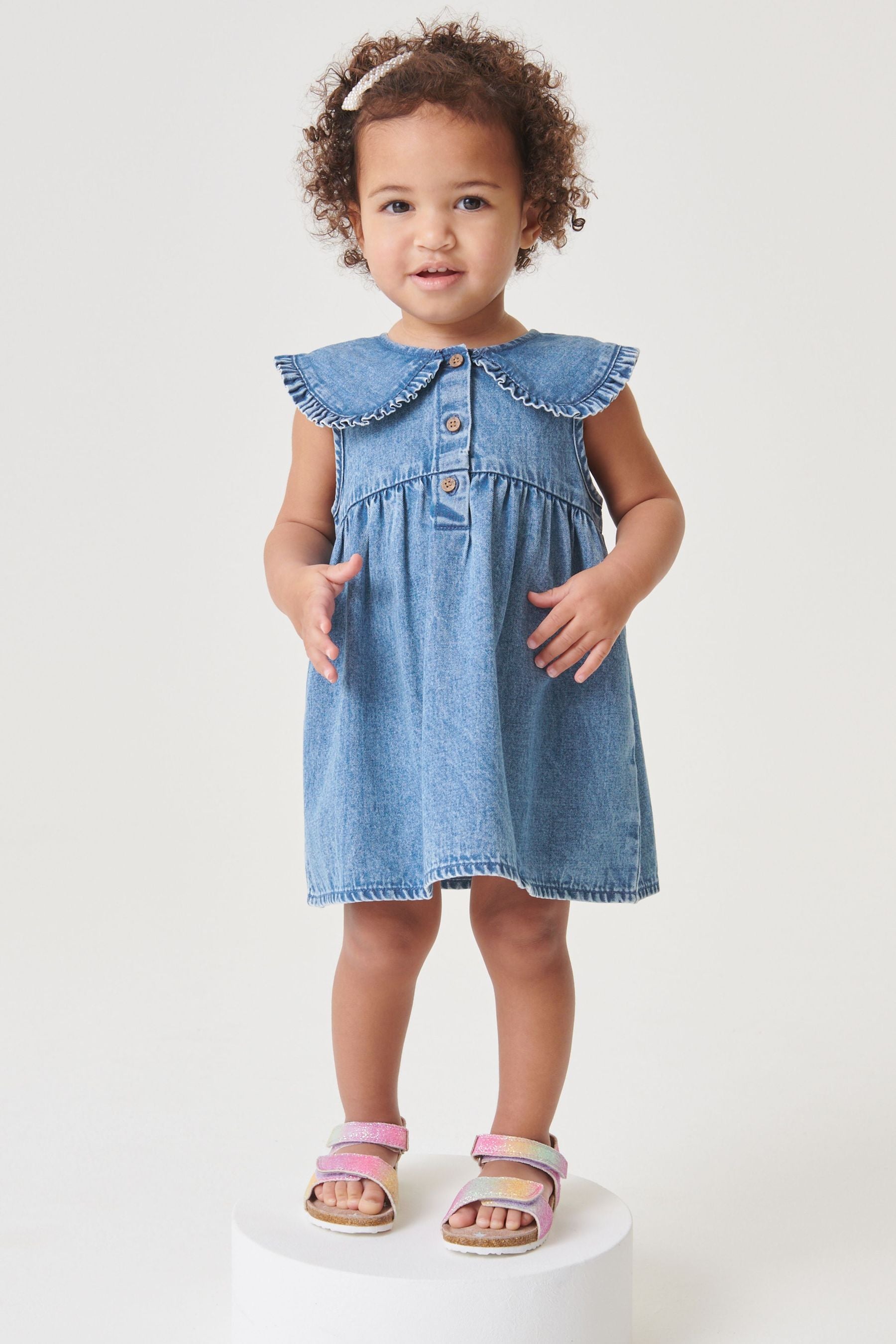 Blue Denim Sleeveless Collar Dress (3mths-8yrs)