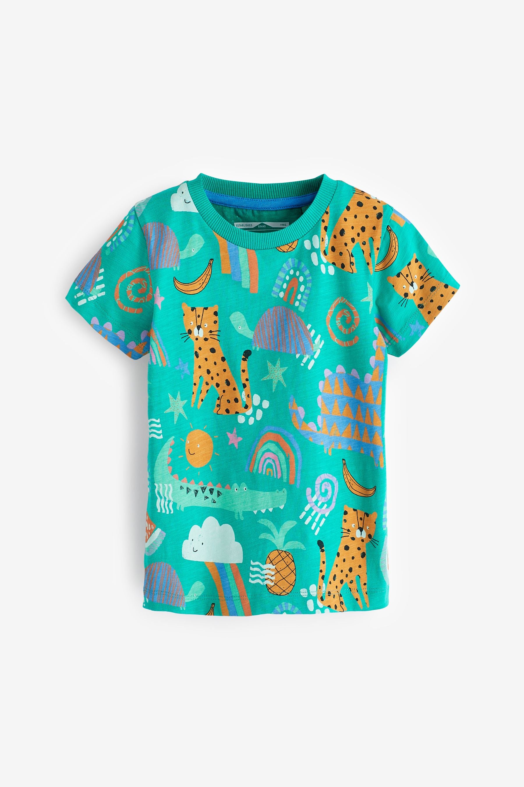 Green/Blue Dinosaur / Leopard Multi Print 3 Pack Short Sleeve T-Shirt (3mths-7yrs)