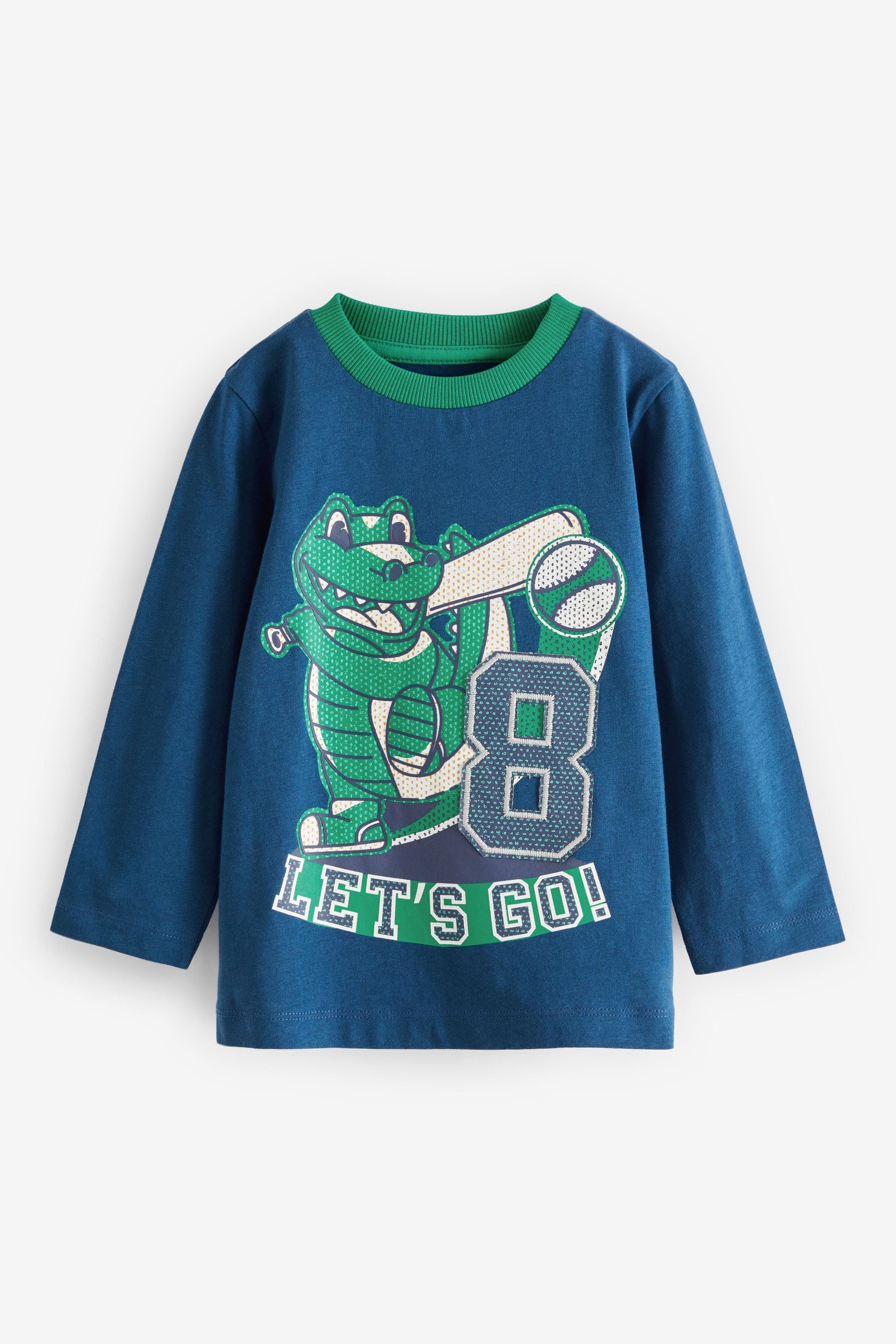 Navy Blue Textured Print Long Sleeve Dinosaur T-Shirt (3mths-7yrs)